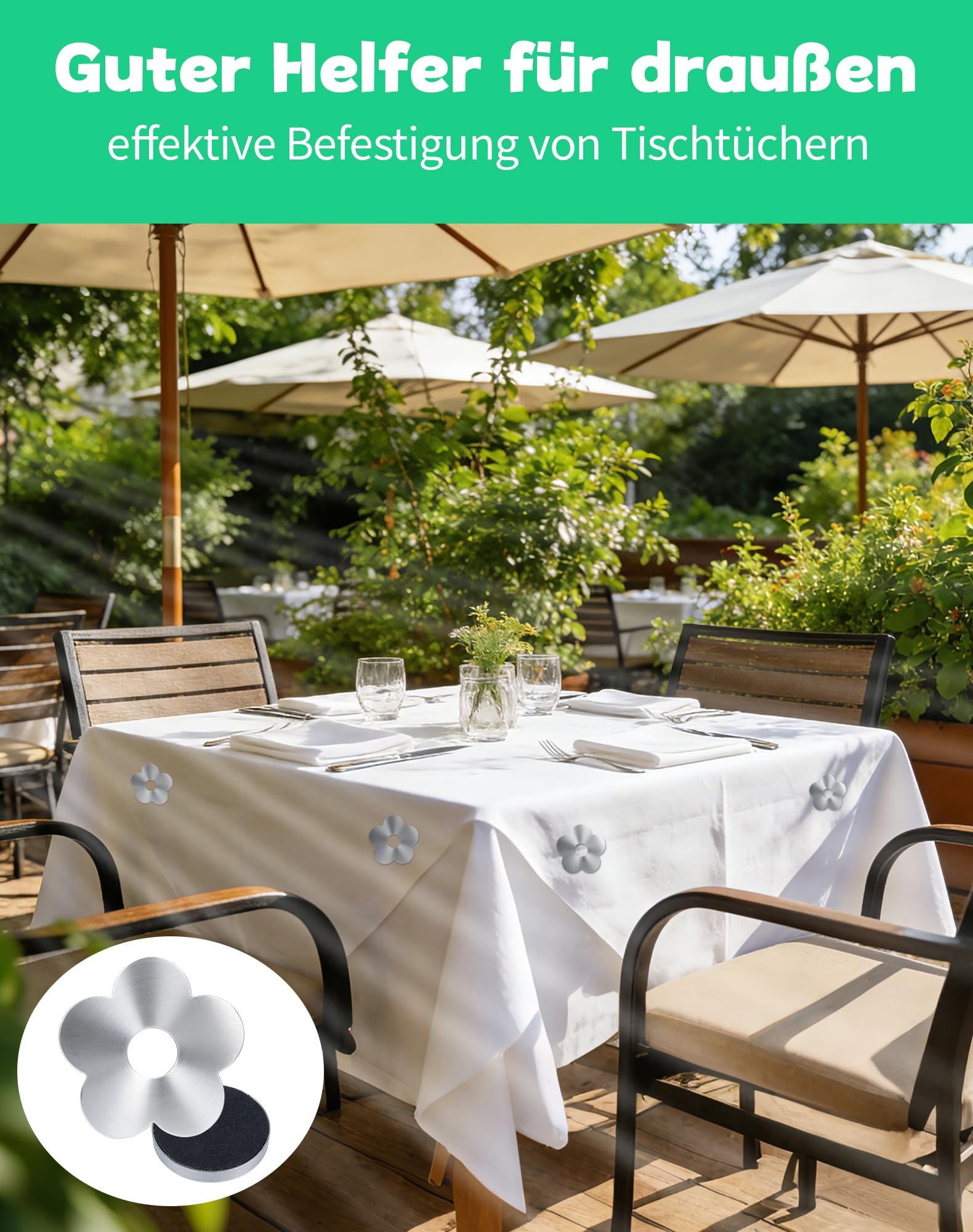8 Stück 56g Tischdeckenbeschwerer für Draußen Extra Schwer Tischdeckengewichte Tischtuchbeschwerer Magnete für Tischdecken Edelstahl Tischdecke Gewichte Tischtuchklammer (Blumen)