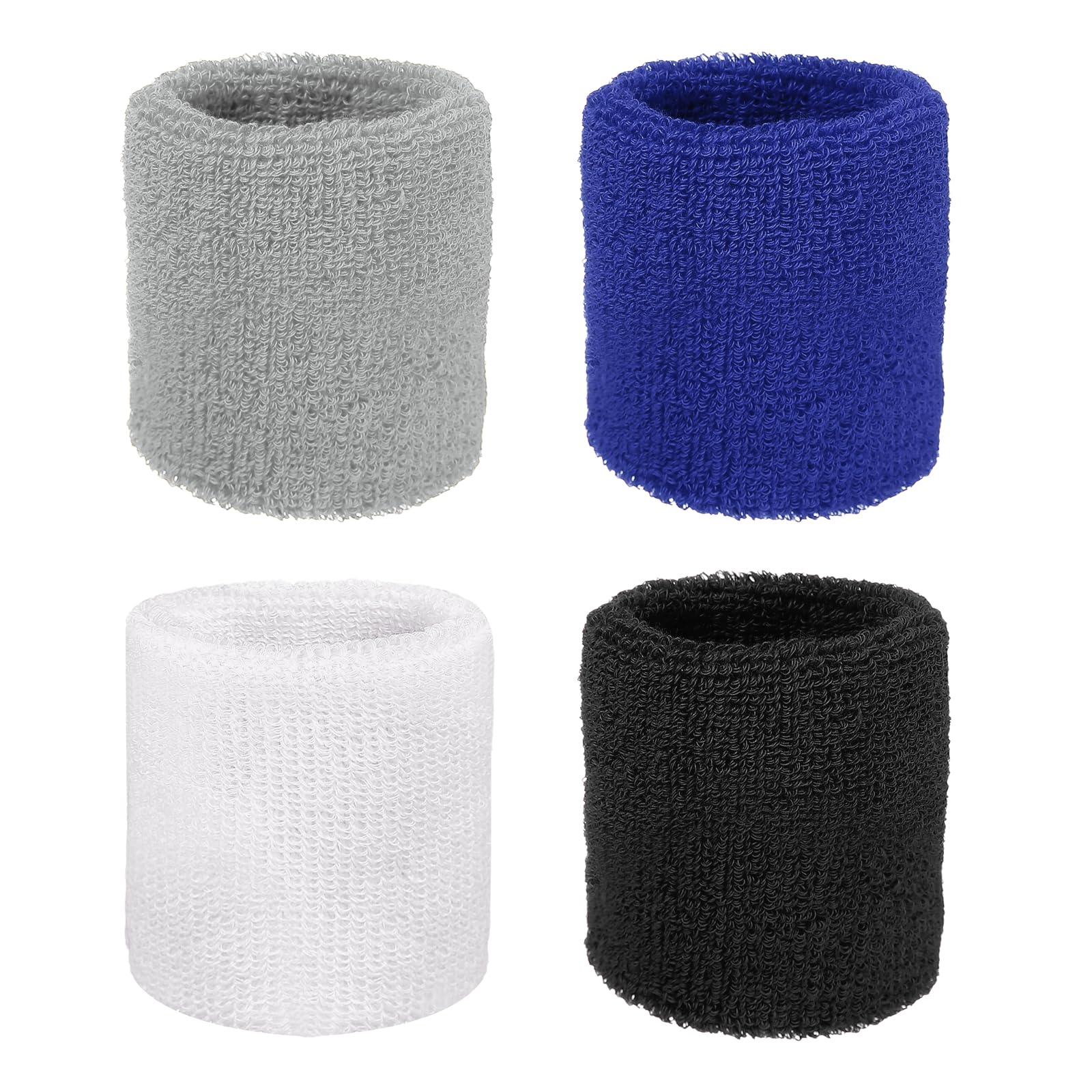 YELARXI Wristbands Sweatbands, Wrist Bands for Sweat Sports Wristbands 3x3 in & 4 Pack & Black/White/Light Gray/Dark Blue-Fitting for (Tennis/Basketball/Football/Men & Women)