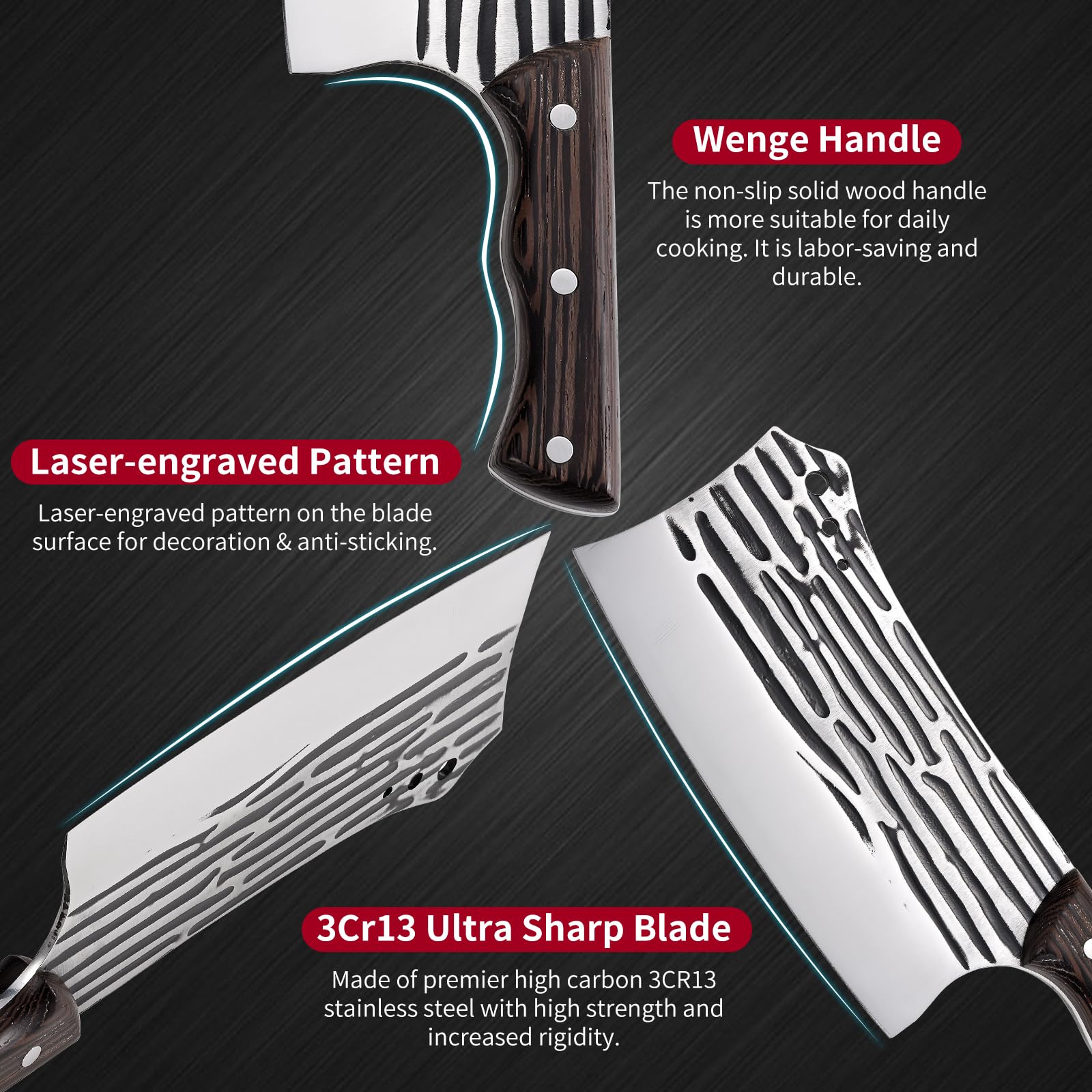 Cuchillo Verdura,Cuchillo de Chef Forjado Hecho a Mano,Cuchillo de Cocina Cuchillo Multifuncional de Acero Inoxidable Profesional Cuchillo Carne,Mango de Madera y Embalaje de Regalo