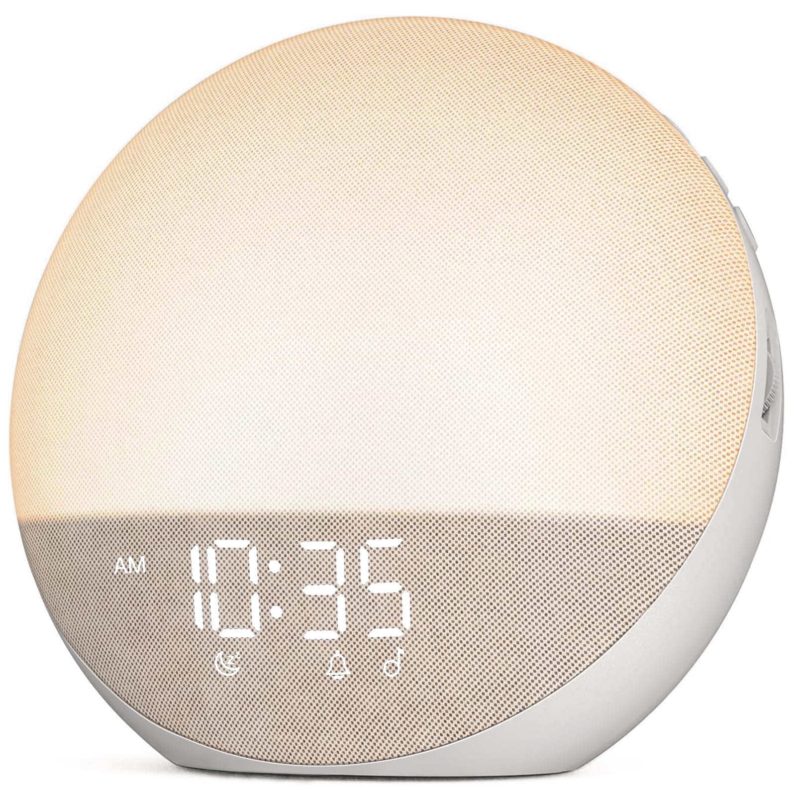 Réveil Simulateur d’Aube Bluetooth, Réveil Lumineux, Beige | 3 modes de réveil, 7 alarmes, haut-parleur 5 W, veilleuse RGB 12 couleurs et écran réglable 0–100 %, sans application