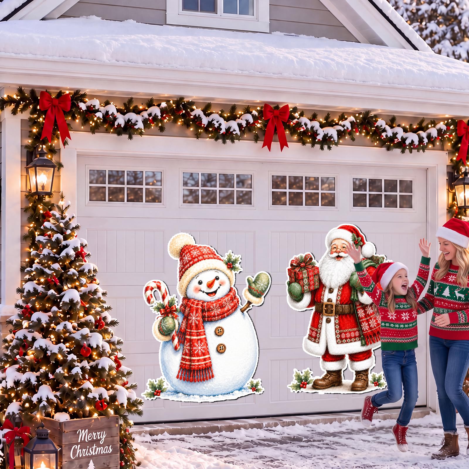 Set di decorazioni natalizie per porta del garage, Babbo Natale e pupazzo