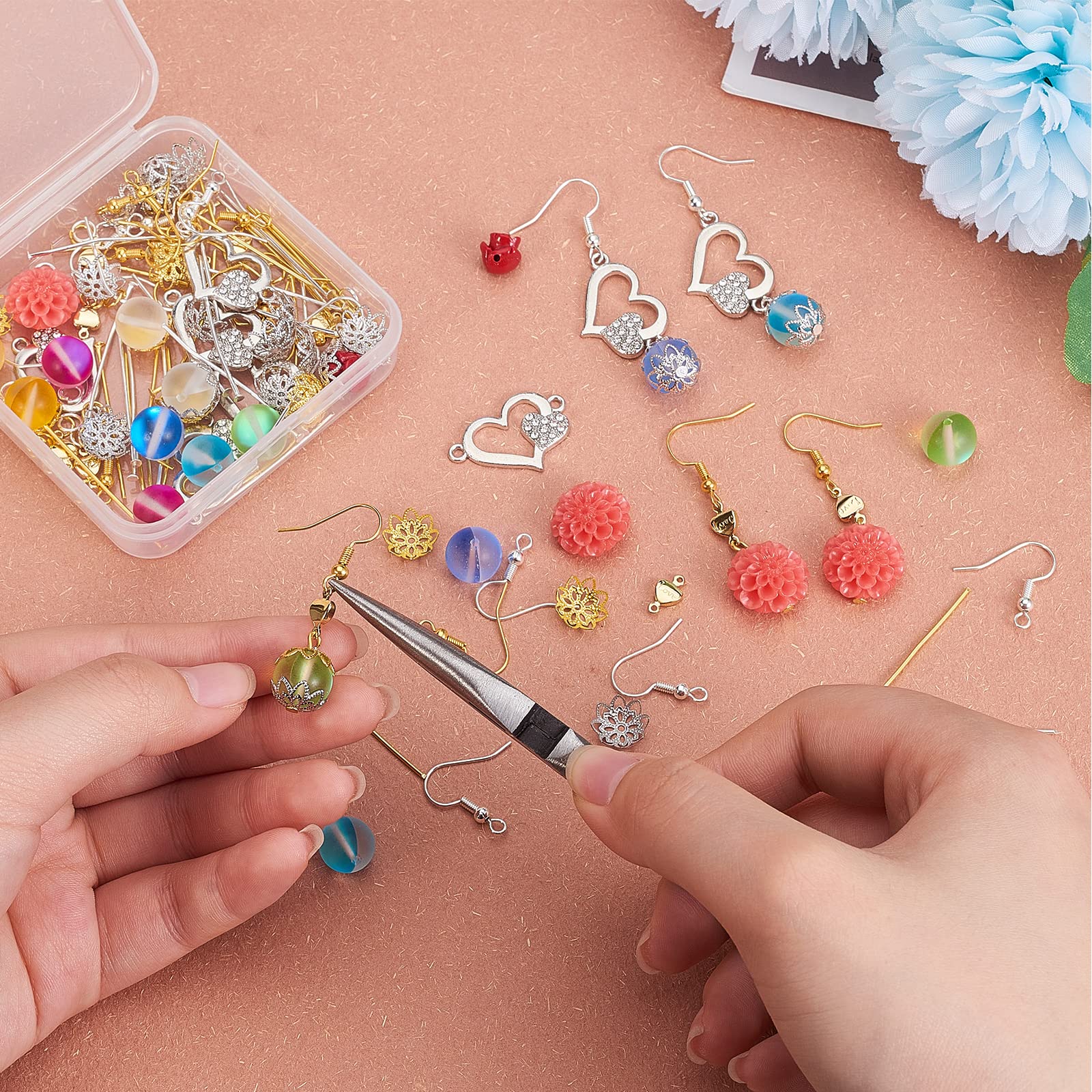 WEWAYSMILE Kit Creazione Orecchini Fai-Da-Te – 260 Pezzi Geometrici Con Perline Turchesi E Ciondoli Foglia