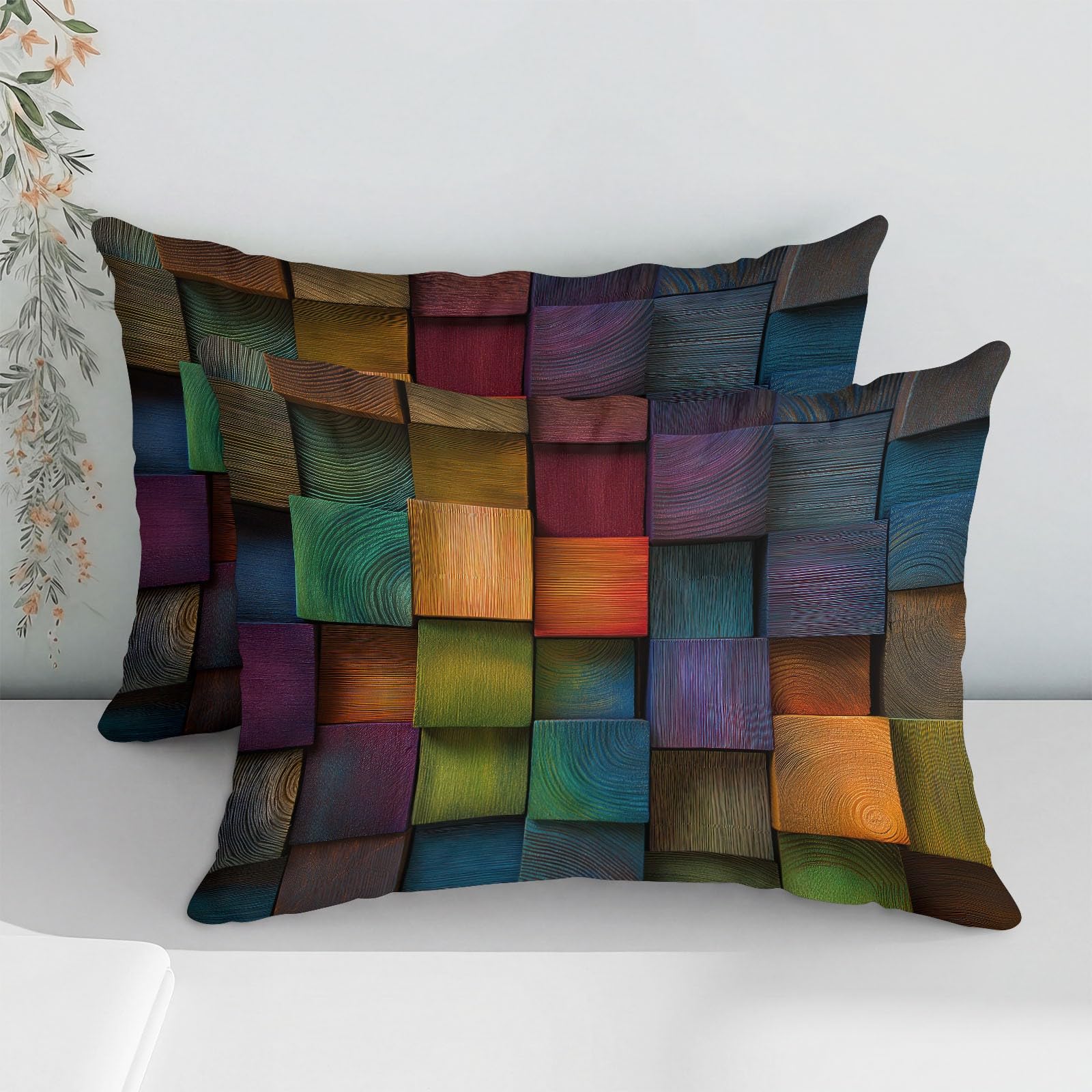 Générique Kolorowe drewniane klocki poszwa na kołdrę 220x200cm, zestawy pościeli z miękkiej mikrofibry abstrakcyjna geometria zestaw pościeli, zielony zestaw pościeli z 2 poszewkami na poduszki 65x65