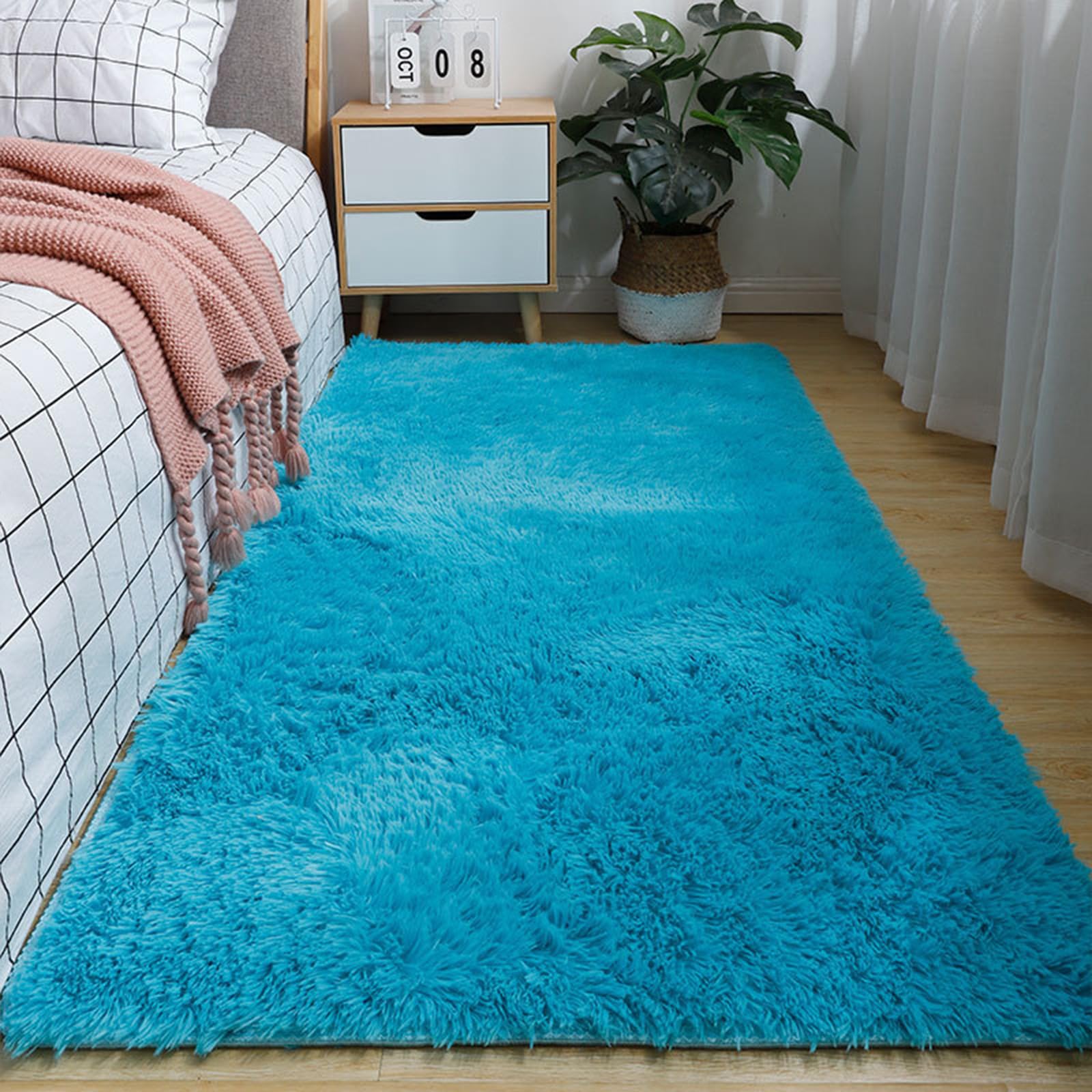 Tappeto Scendiletto, Tappeto Morbido Scendiletto, Tappeto Peloso Cameretta, Lavabili, Peloso, con Fondo Antiscivolo, Morbido, A Pelo Lungo, per Camera da Letto, 50*120cm, Blu