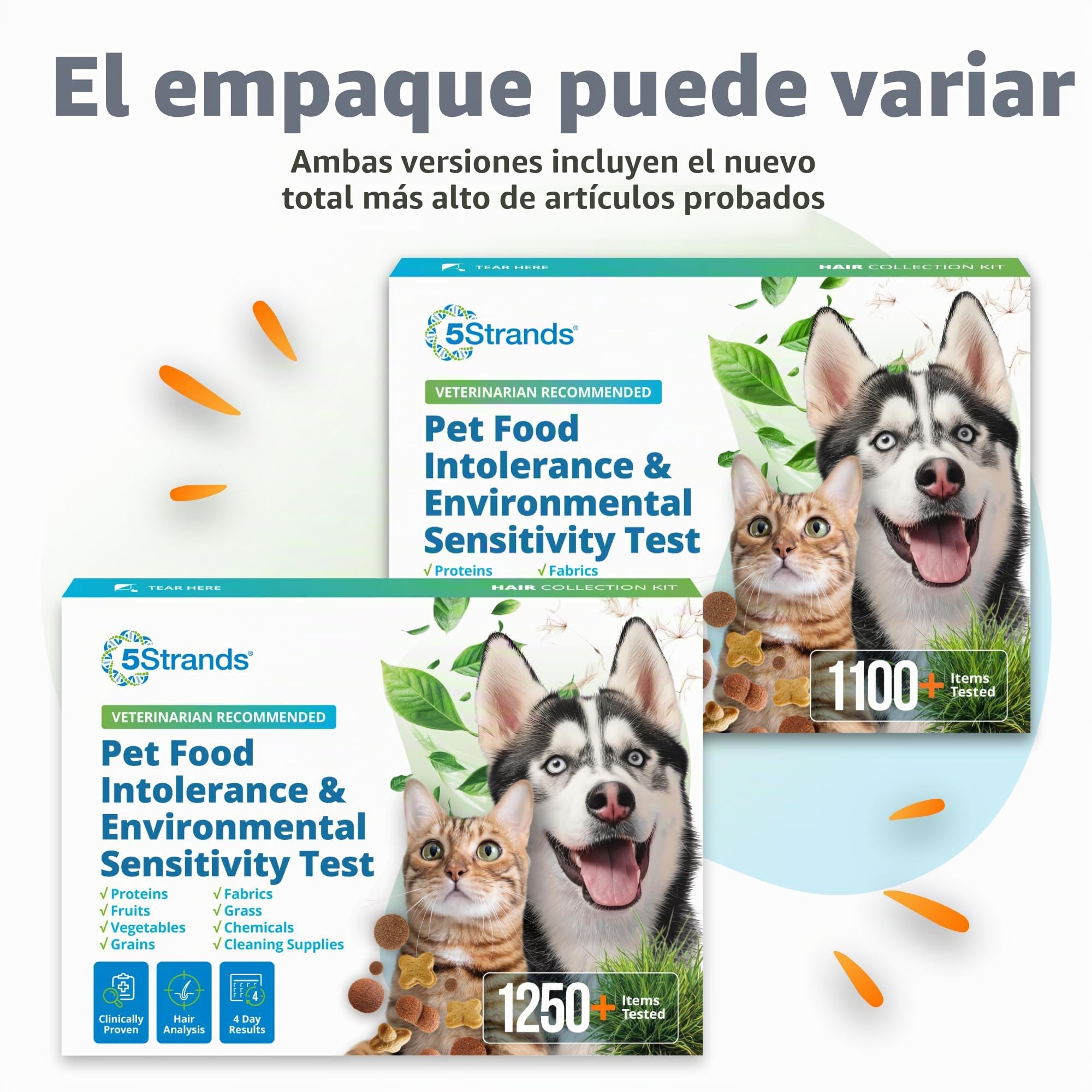 5Strands Prueba de intolerancia ambiental y alimentos para mascotas, prueba de sensibilidad en casa para perros y gatos, 412 artículos probados, control de salud de mascotas, resultados rápidos de 5
