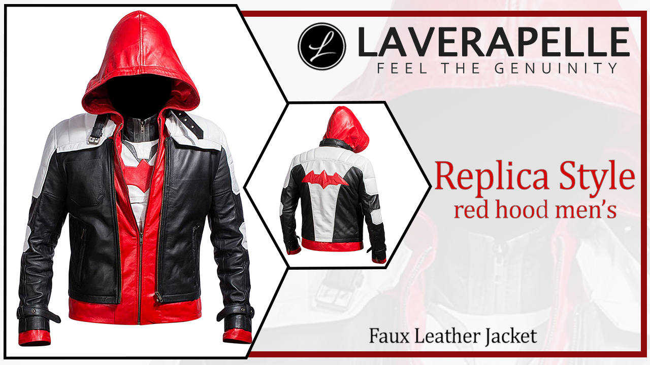 Lasumisura Replica Style Red Hood Men's Faux Leather Jacket