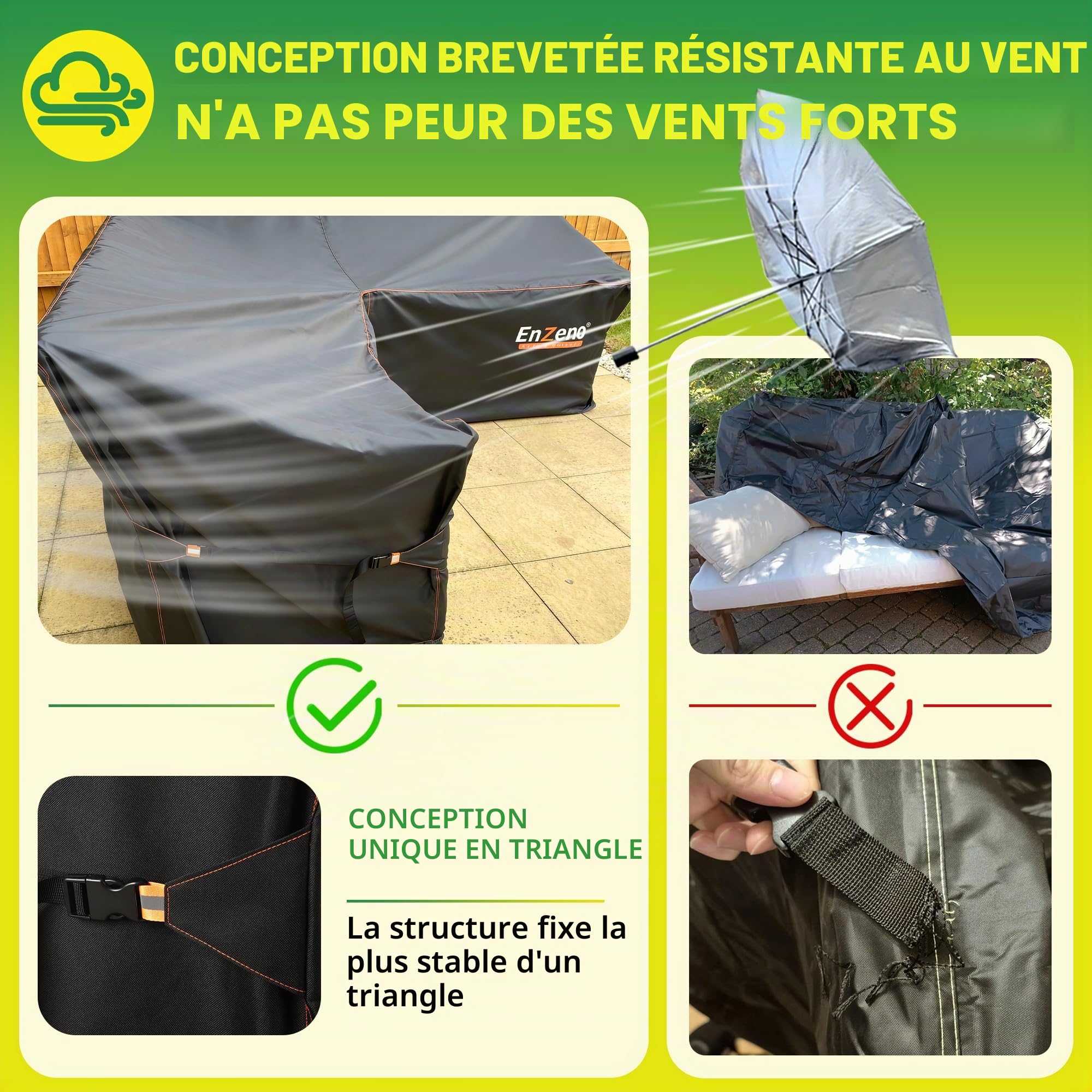 Enzeno Housse pour Canapé d Angle Exterieur，Tissu Oxford 420D Lourd bache de Protection pour canape de Jardin Impermeable，bache Salon de Jardin Angle，Couvre Salon Angle de Jardin （255 × 255 × 87 cm）
