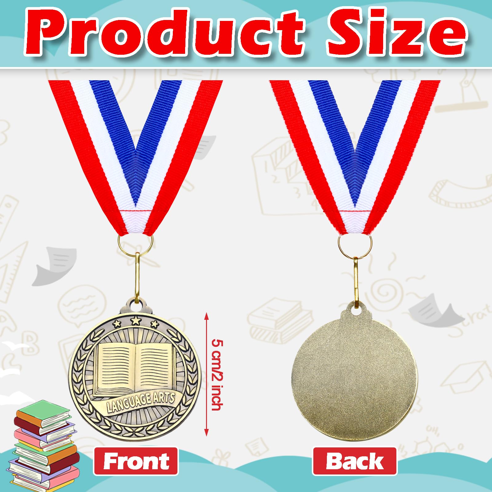Quelay 30 medallas de premio de 2 pulgadas, medallas de oro a granel con cintas para el cuello, trofeo de metal, regalo para torneos, competiciones, fiestas, niños y adultos (artes lingüísticas)