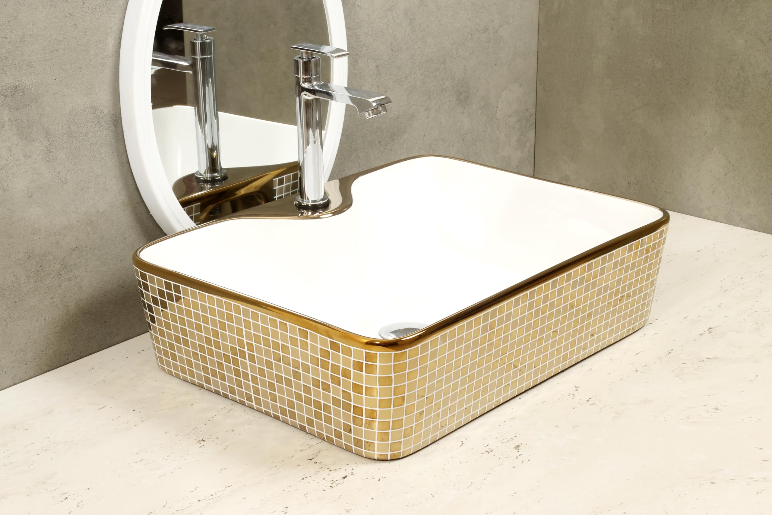 HISRE Ceramic Table Top Vessel Sink Wash Basin Oval Shape Over Counter Wash Basin For Bathrooms & Living Room 19 X 14 X 5 Inch (Style - 5) G1105, photo 2 of 4
