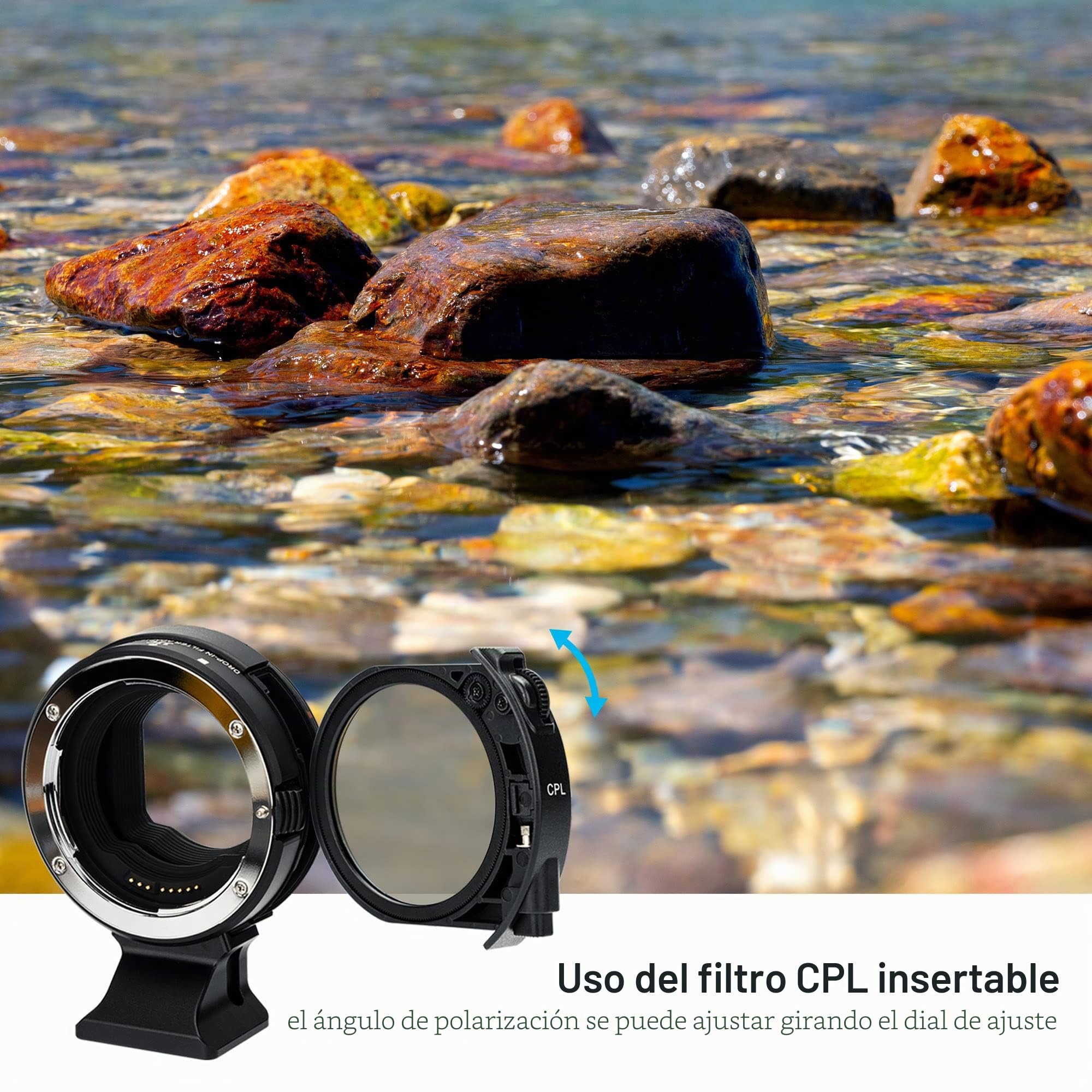 JJC Adaptador de Montaje de Lente de cámara sustituye al Adaptador de Montaje de Filtro Canon Drop-In EF-EOS R - con Filtro de inserción C-PL+NDV para Canon EF/EF-S DSLR Lente