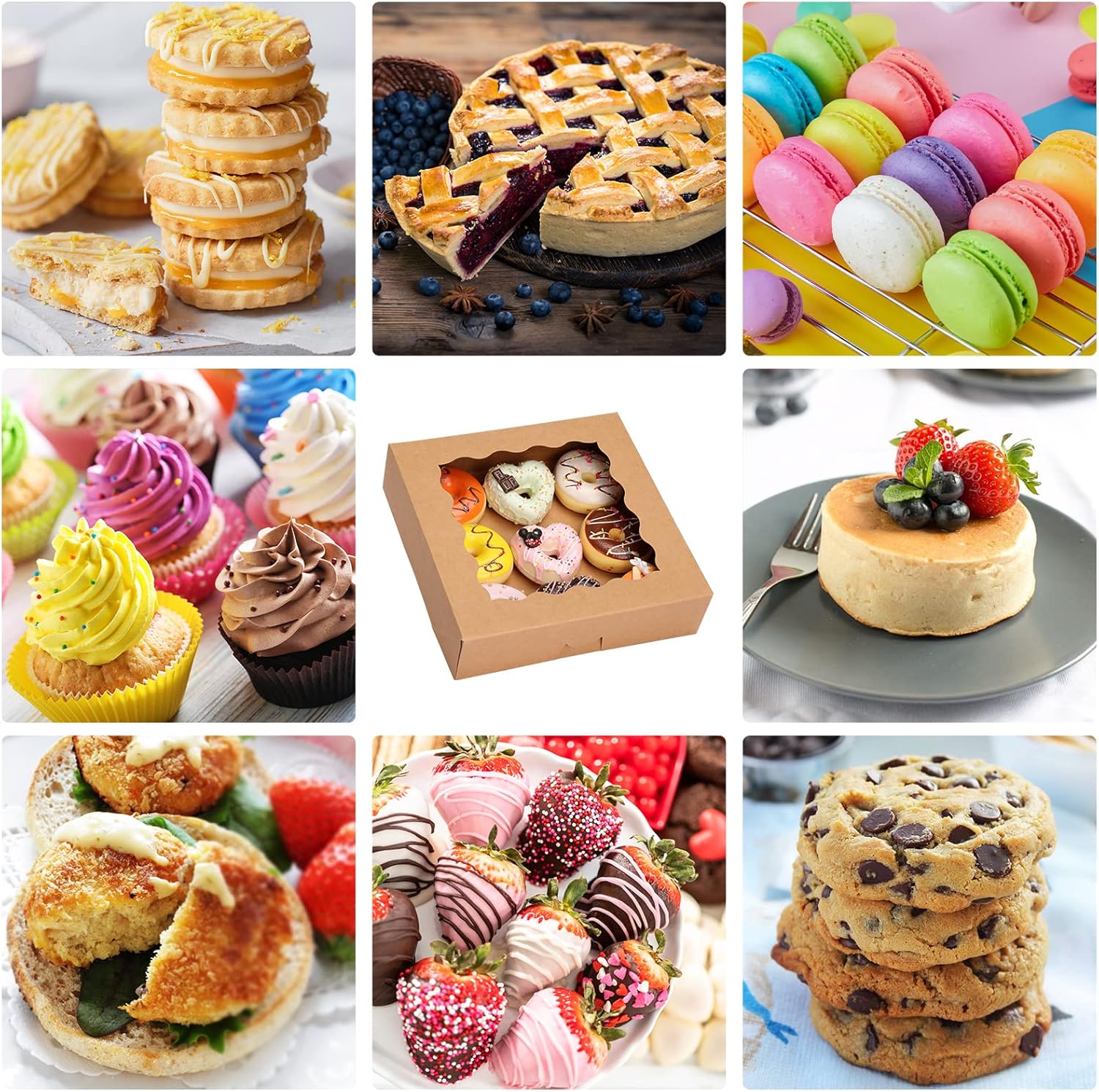 Pie Boxes, 10x10x2.5 Inches Auto-up Bakery Boxes with Window