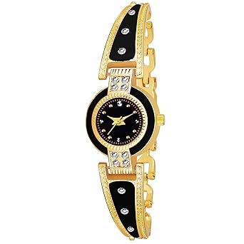 FOSSEL Women Black and Golden Strip Minna Girls Analogue Watch