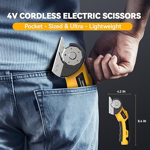 Miniatura 5 de Tijeras eléctricas inalámbricas cortador de cartón recargable de 4V, 3 cuchillas, bloqueo de seguridad y luz LED, cortador de caja para cartón