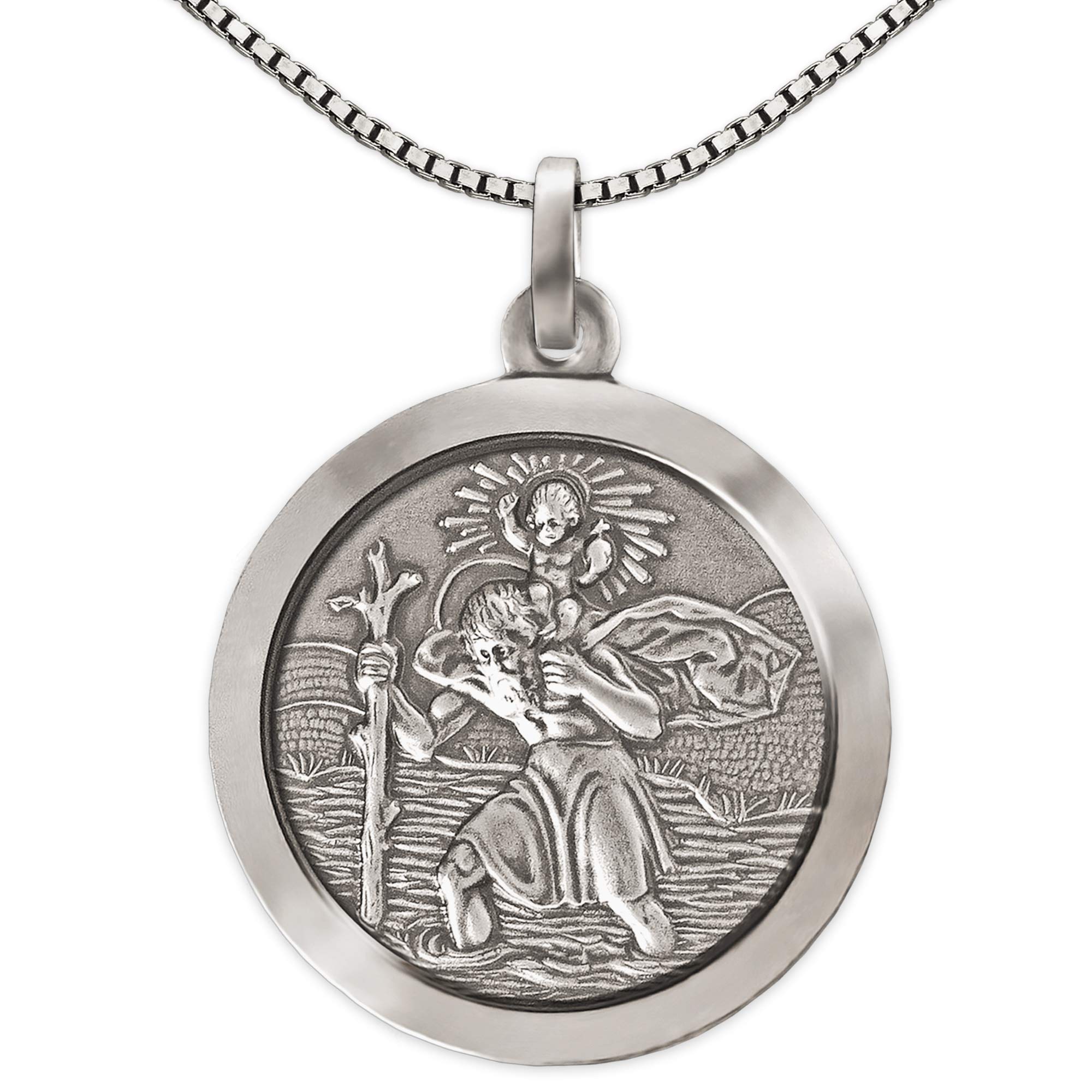 Clever Schmuck Zestaw srebrnych zawieszek przód duży chrzesztang Ø 24 mm antyk czerniony błyszczący tył matowy z łańcuszkiem weneckim 60 cm oba rodowane srebro wysokiej próby 925