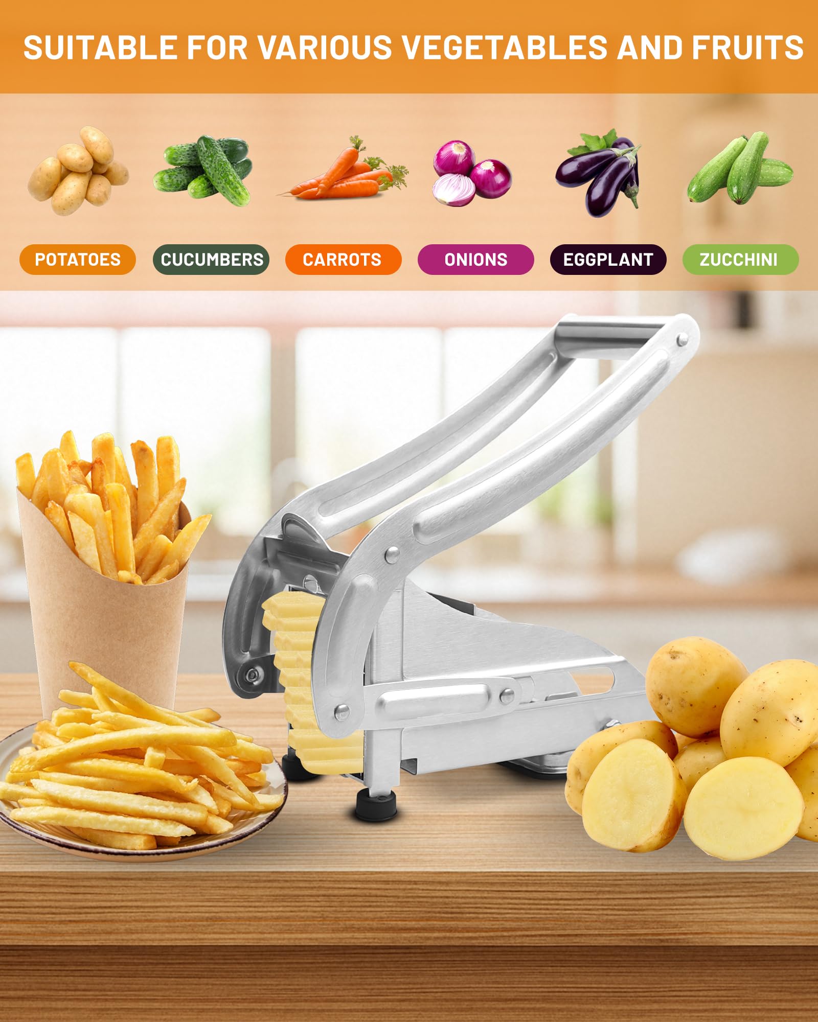 Taglia Patate Taglierina per Patatine fritteTagliapatate Multifunzionale in Acciaio Inossidabile di Alta qualità per preparare Facilmente Patatine Fritte fresche per Tutta la Famiglia
