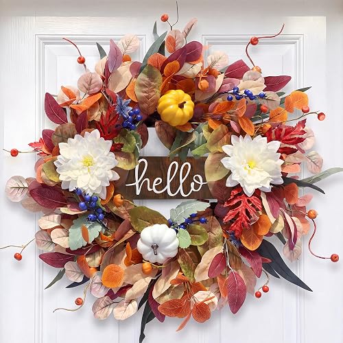 24" Fall Wreaths for Front Door Pumpkin Wreath with Storage