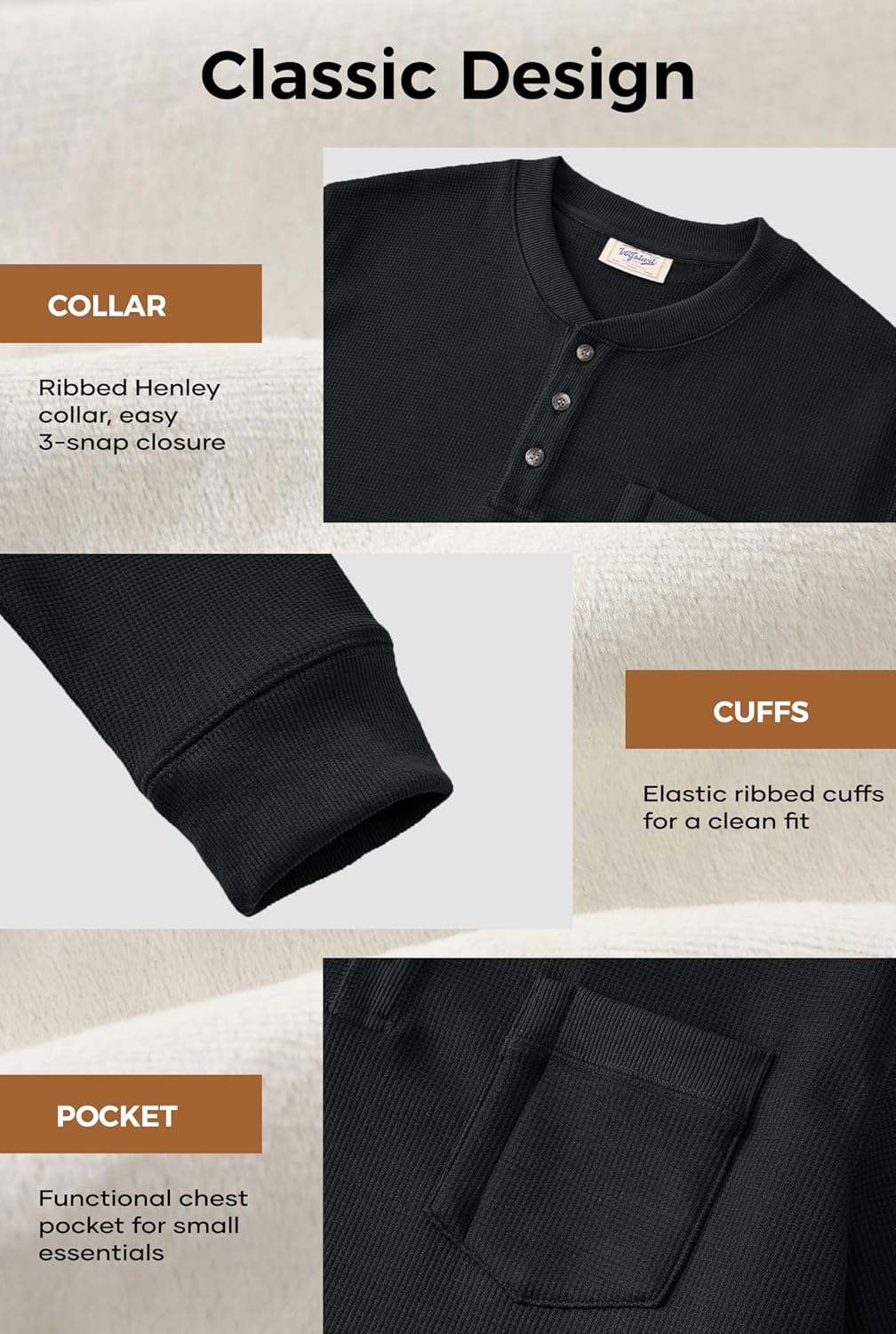 Mens Waffle Fleece-Lined Henley Shirts Heavyweight Thermal Long Sleeve Casual Knit Pullover (S-XXL) - Image 5