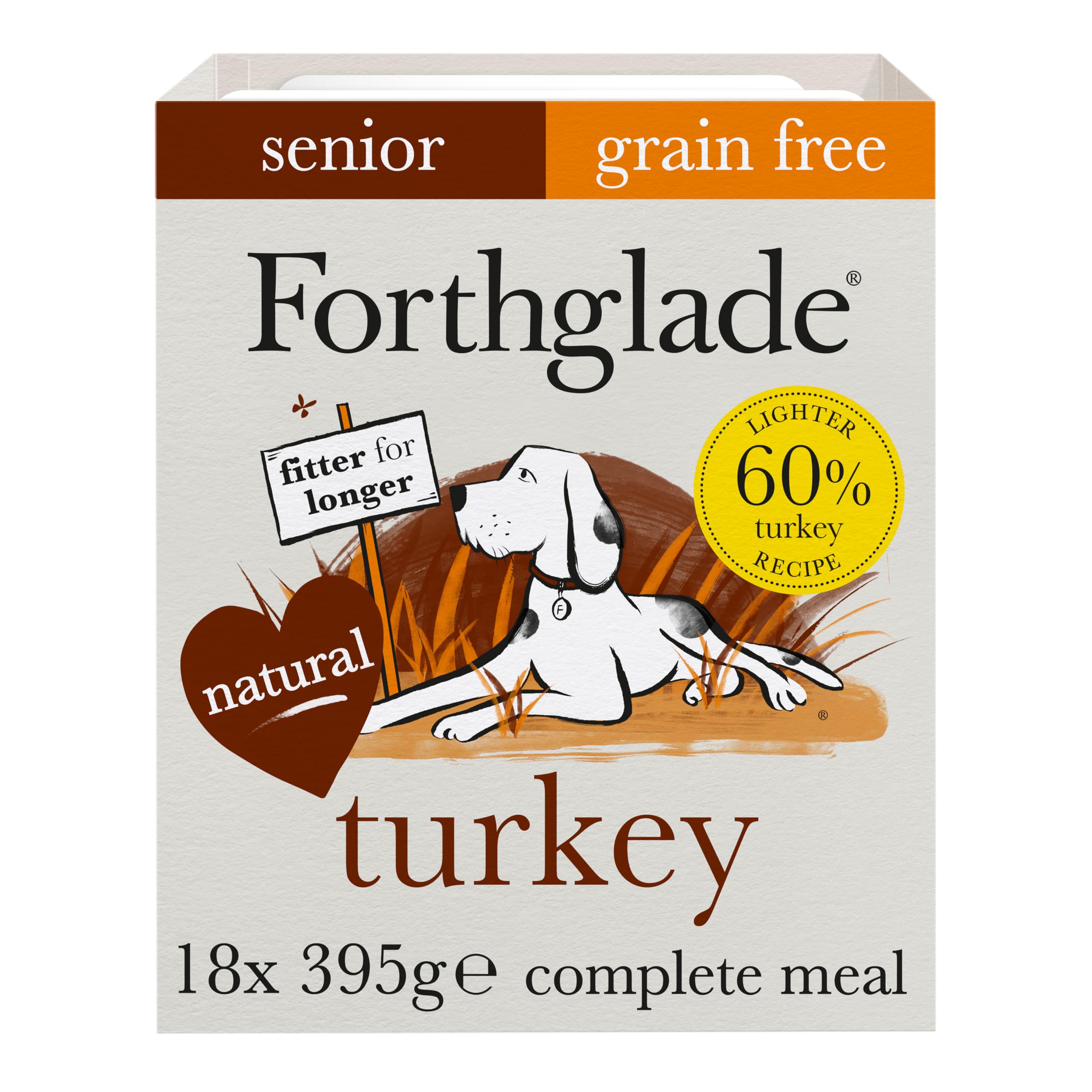 Forthglade Wet Dog Food (18 x 395g Trays) - Senior 7 Years+, Grain Free & Hypoallergenic Dog Food, Turkey with Vegetables, Stomach Sensitive Meals with Natural Ingredients