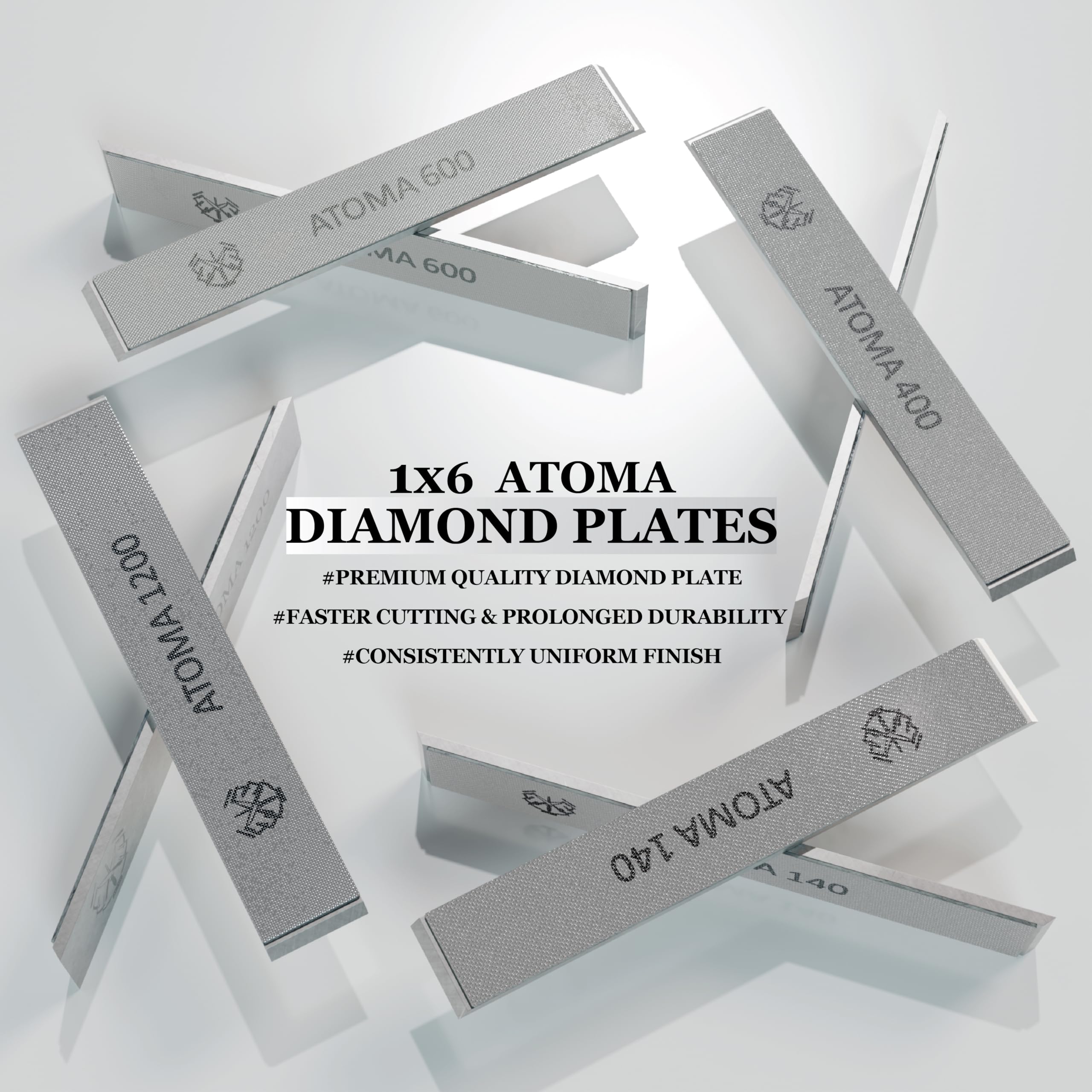 1x6 Atoma Diamond 140, Finest Atoma Grit, zaawansowana technologia diamentowa, aluminium o grubości 3 mm, kompatybilny z dowolnym standardowym JIGS do noży, Edge Pro, Hapstone i TSProf uchwyt na