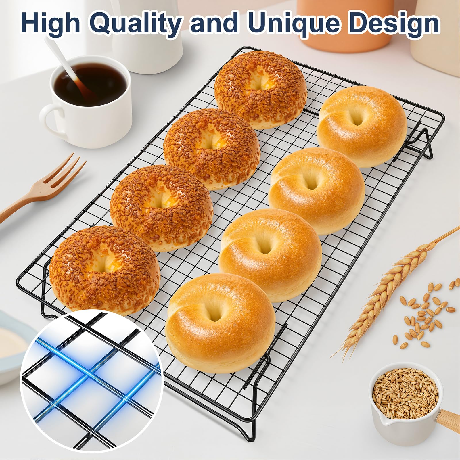 Griglia di raffreddamento a 3 ripiani, grande, 42,5 x 27,7 cm, impilabile, griglia di raffreddamento per torte, griglia pieghevole per forno, accessori da cucina resistenti per pane, biscotti
