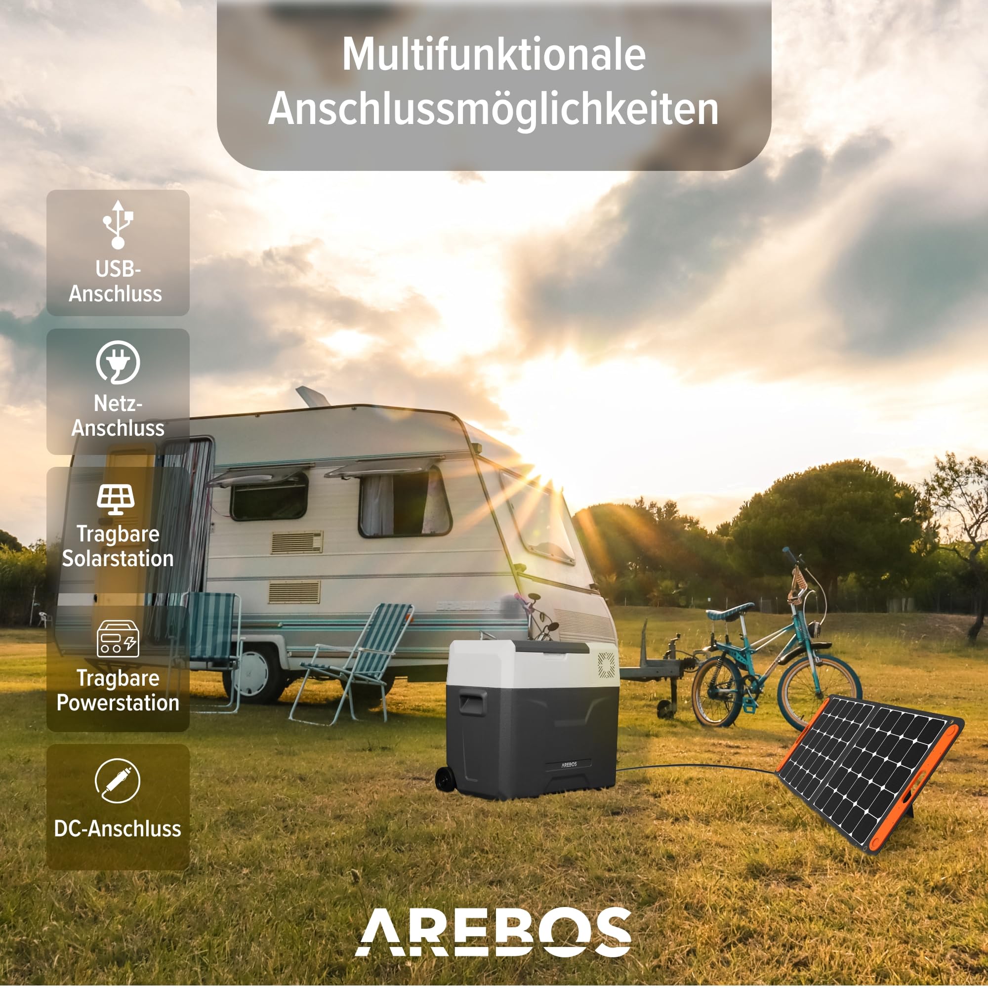 Arebos Kompressor Kühlbox 47L Elektrische Gefrierbox mit APP & Smart-Steuerung Kühl- und Wärmefunktion 12/24V 230V