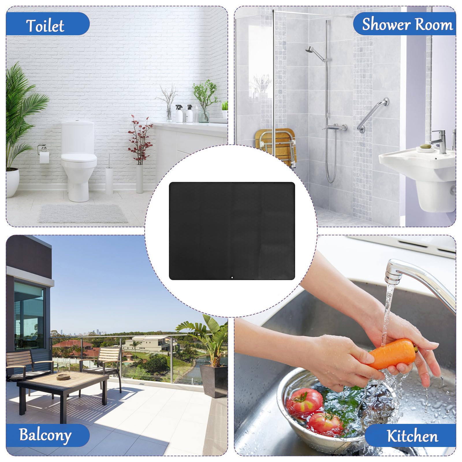 Tappetino Sotto Lavello in Gomma Nero 60x60 CM Tagliabile
