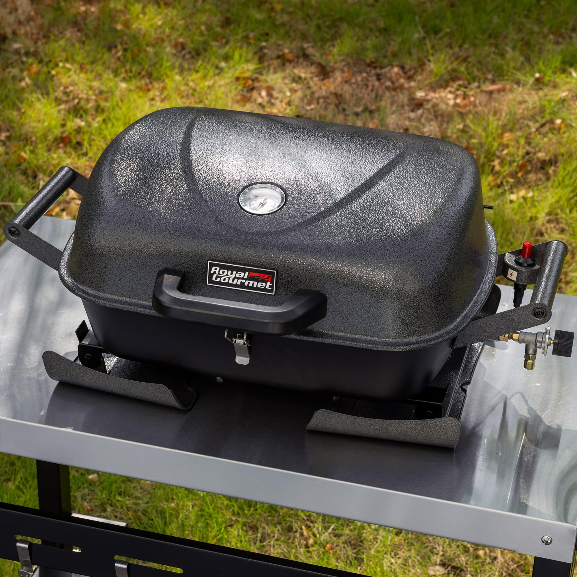 Royal Gourmert Barbecue à gaz Portable de 3,5 KW, Barbecue de Table à gaz avec poignées et Pieds rabattables, Barbecue de Camping pour Le Jardin ou la Terrasse