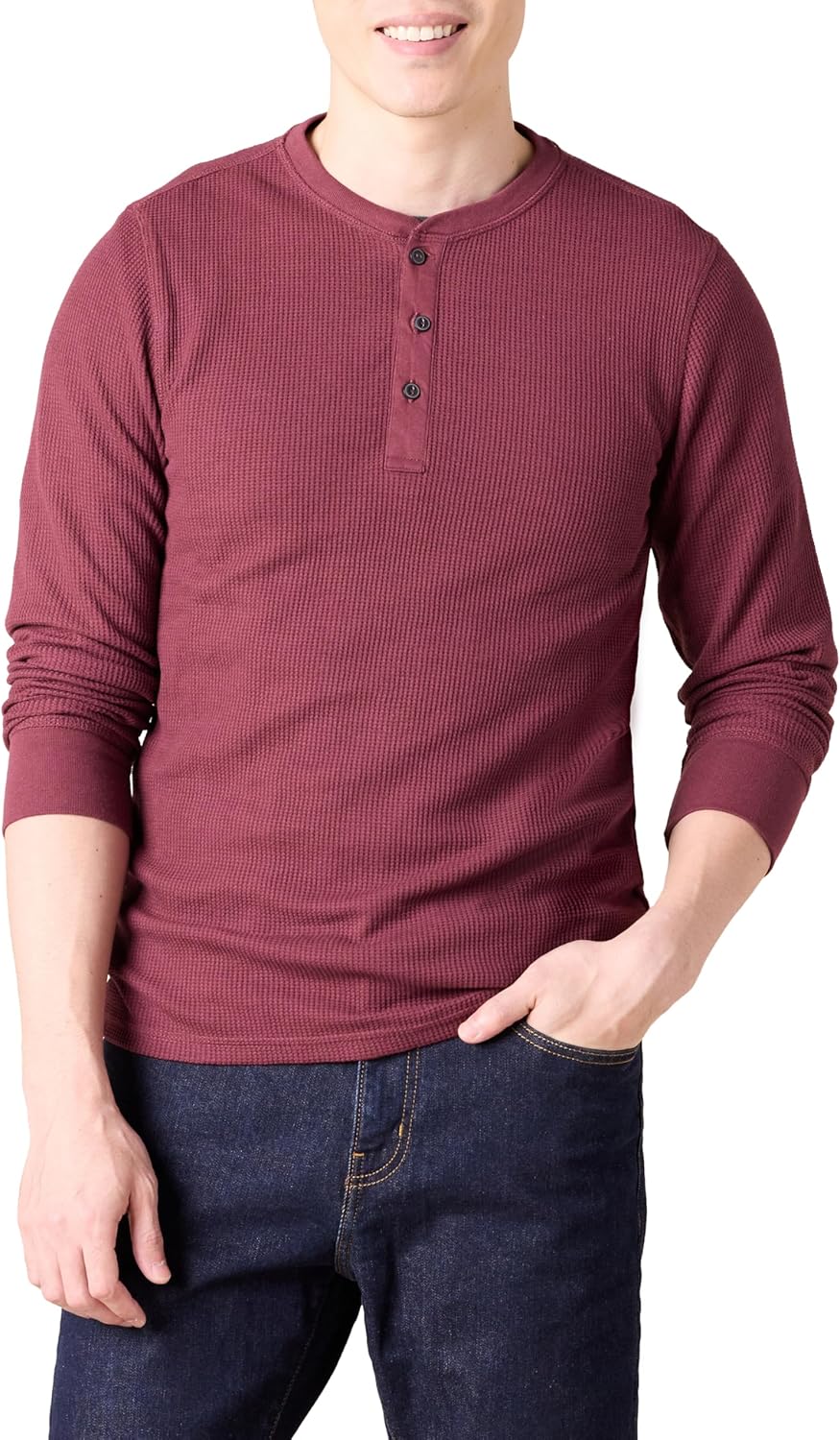 Amazon Essentials Men’s Slim-Fit Long-Sleeve Waffle Henley Shirt