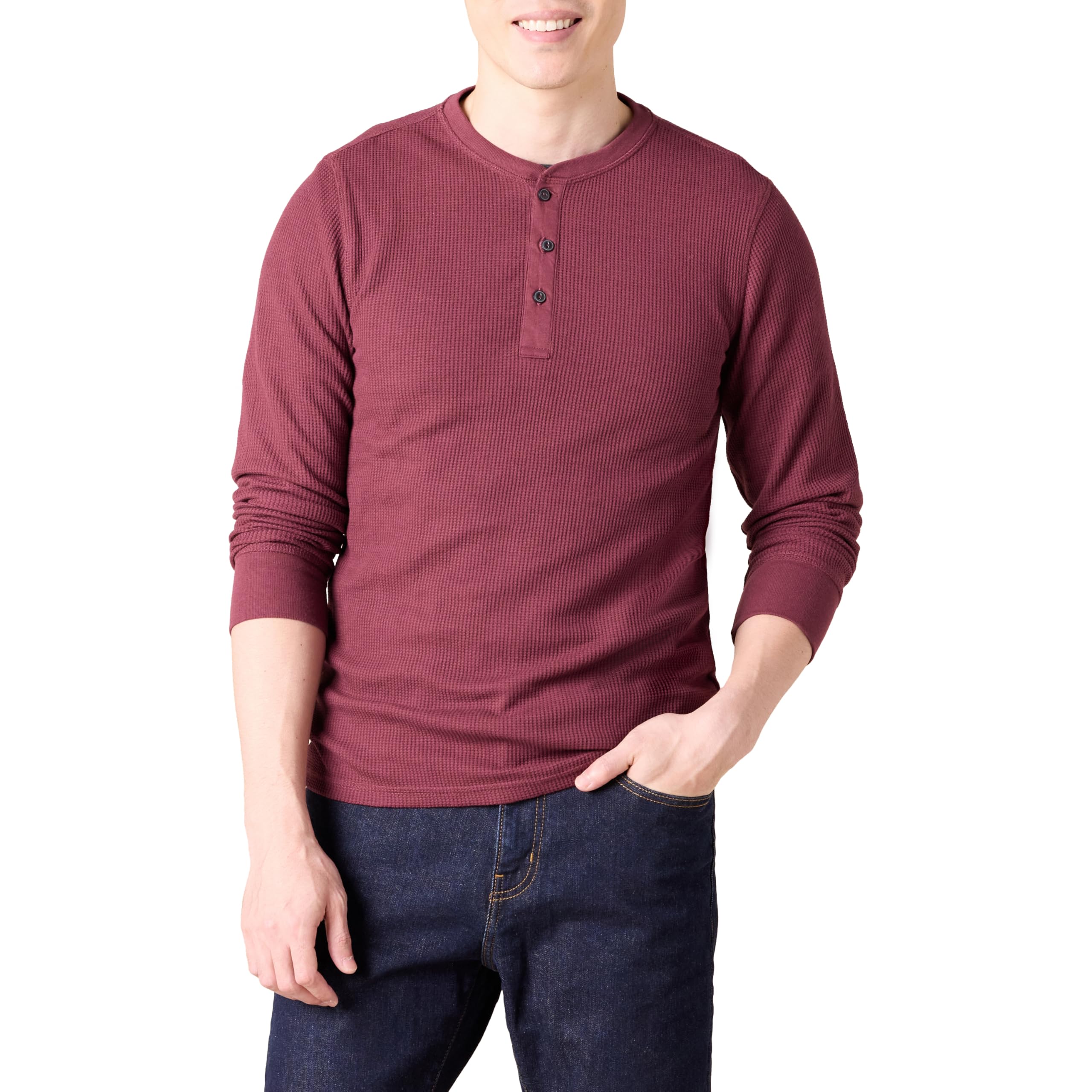 Amazon Essentials Herren Langärmeliges Waffel-Henley, Schmale Passform