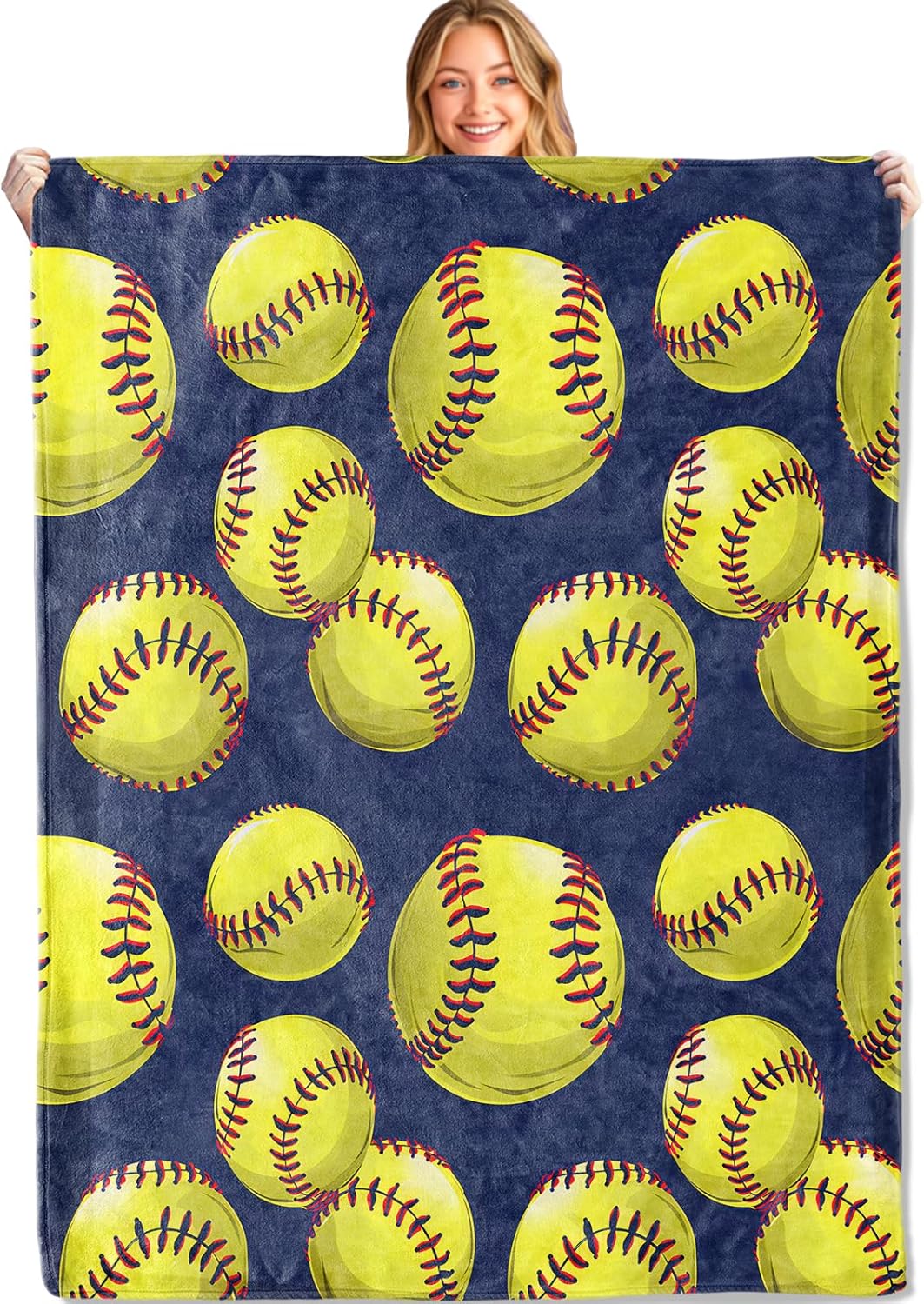 Softball Throw Blanket - 50x60in,Ultra Soft, Cozy Lightweight Flannel, Yellow Balls Blankets - Gifts for Women Men & Sport Lovers,for Couch Travel,Rustic Home Living Room Decor
