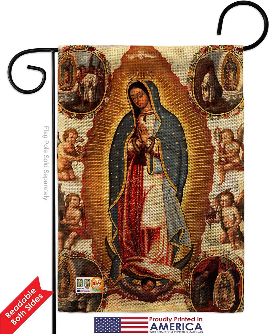 Our Lady of Guadalupe Burlap Garden Flag Religious Faith Hope Grace Peace Dove Christian Religion Easter Small Decorative Gift Yard House Banner Double-Sided Made In USA 13 X 18.5