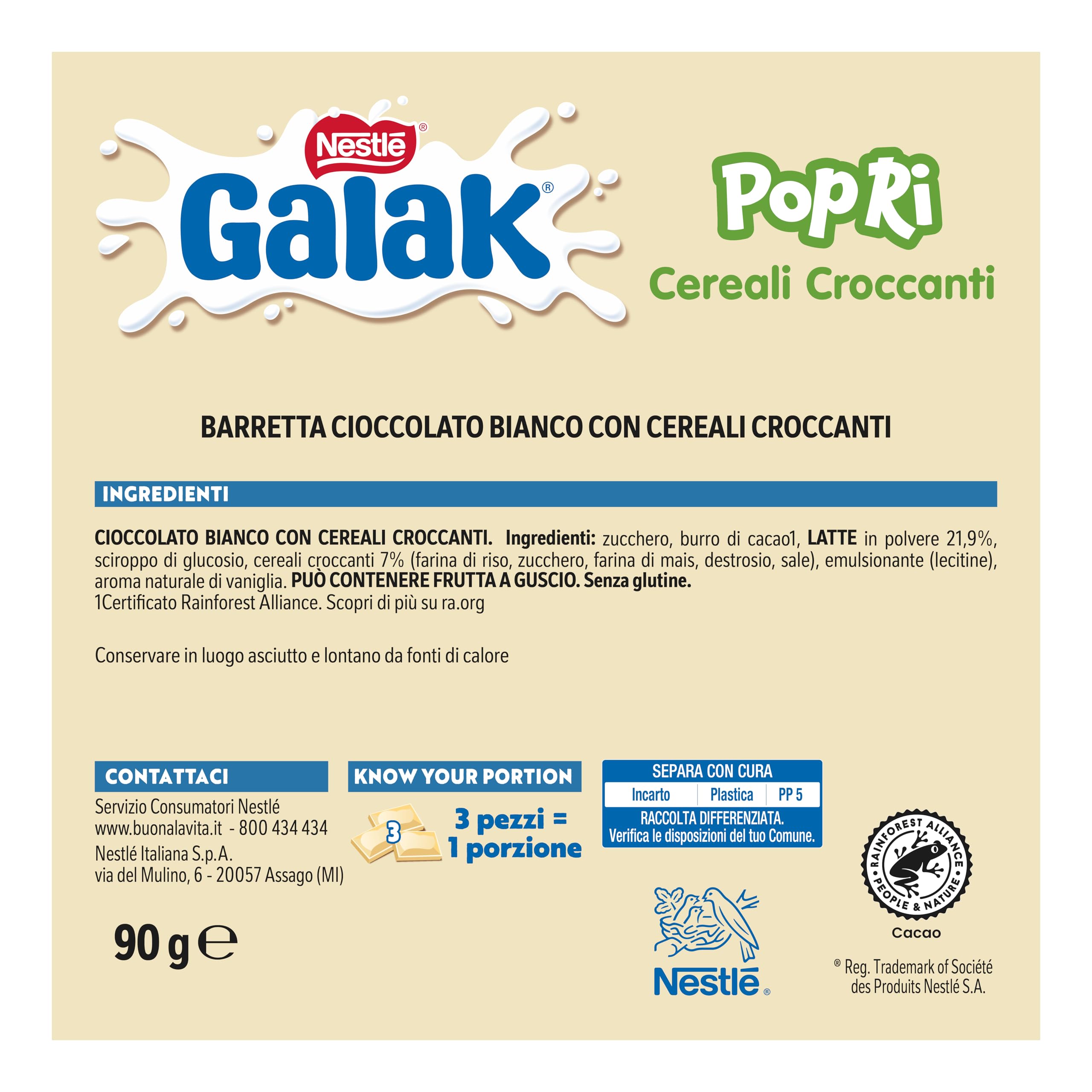 GALAK PoPri Weiße Schokoladentafel mit Müsli, 36 Riegel à 40 g (1,45 kg)