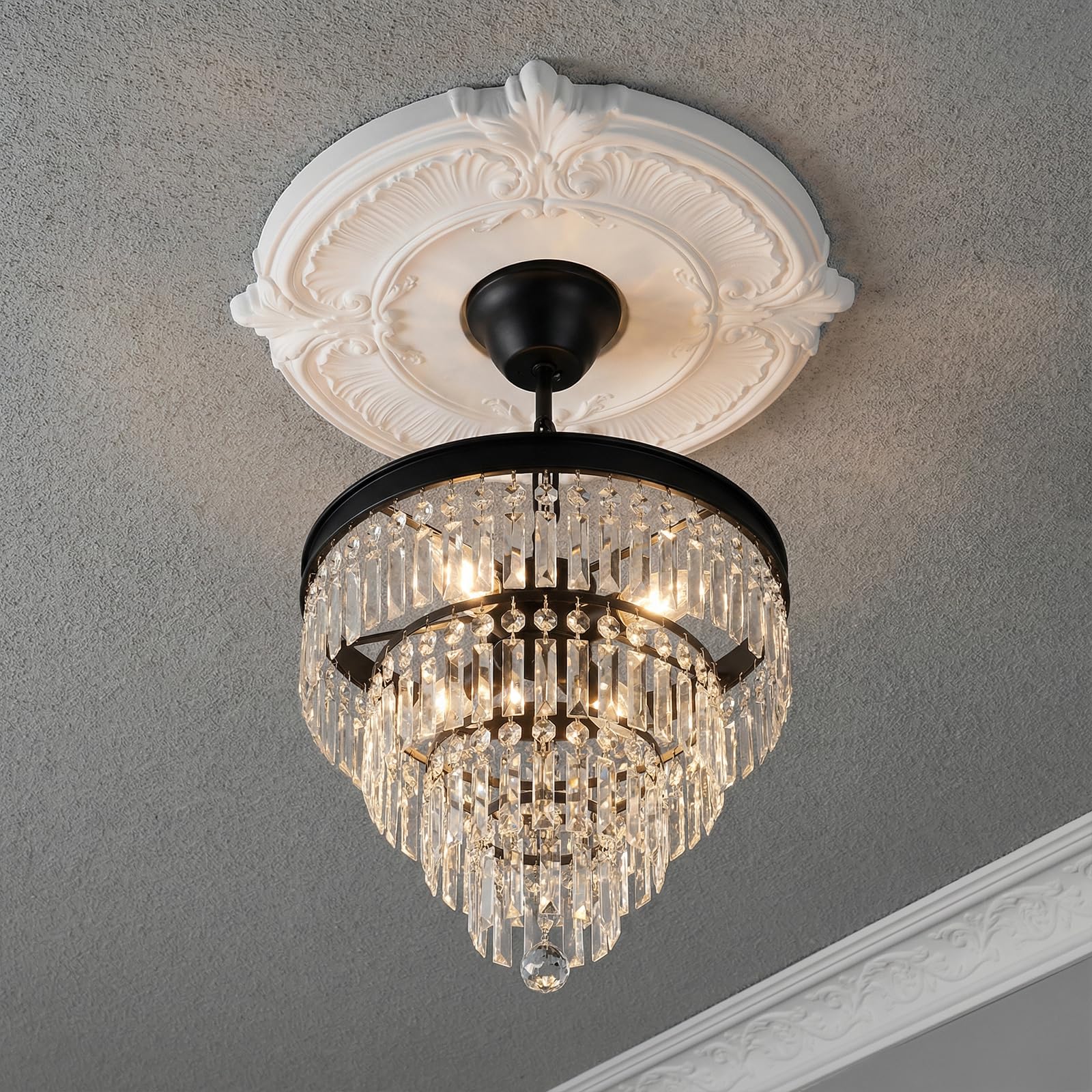 2 Pieces PU Ceiling Medallion Decorative White Home Lighting Ceiling Medallions Ceilings Fan Medallion Round for Light Fixtures and Ceilings Fans, 12" od x 3.5" ID(White) — Amazon image 7