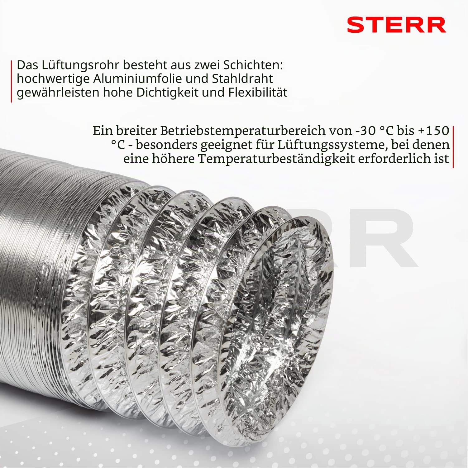 STERR Flexibler Schlauch für Lüftungskanäle 150 mm x 10 m - Abluftschlauch - Kanalschlauch für Heizung und Kühlung - Lüftung und Klimatisierung - ALD150_10
