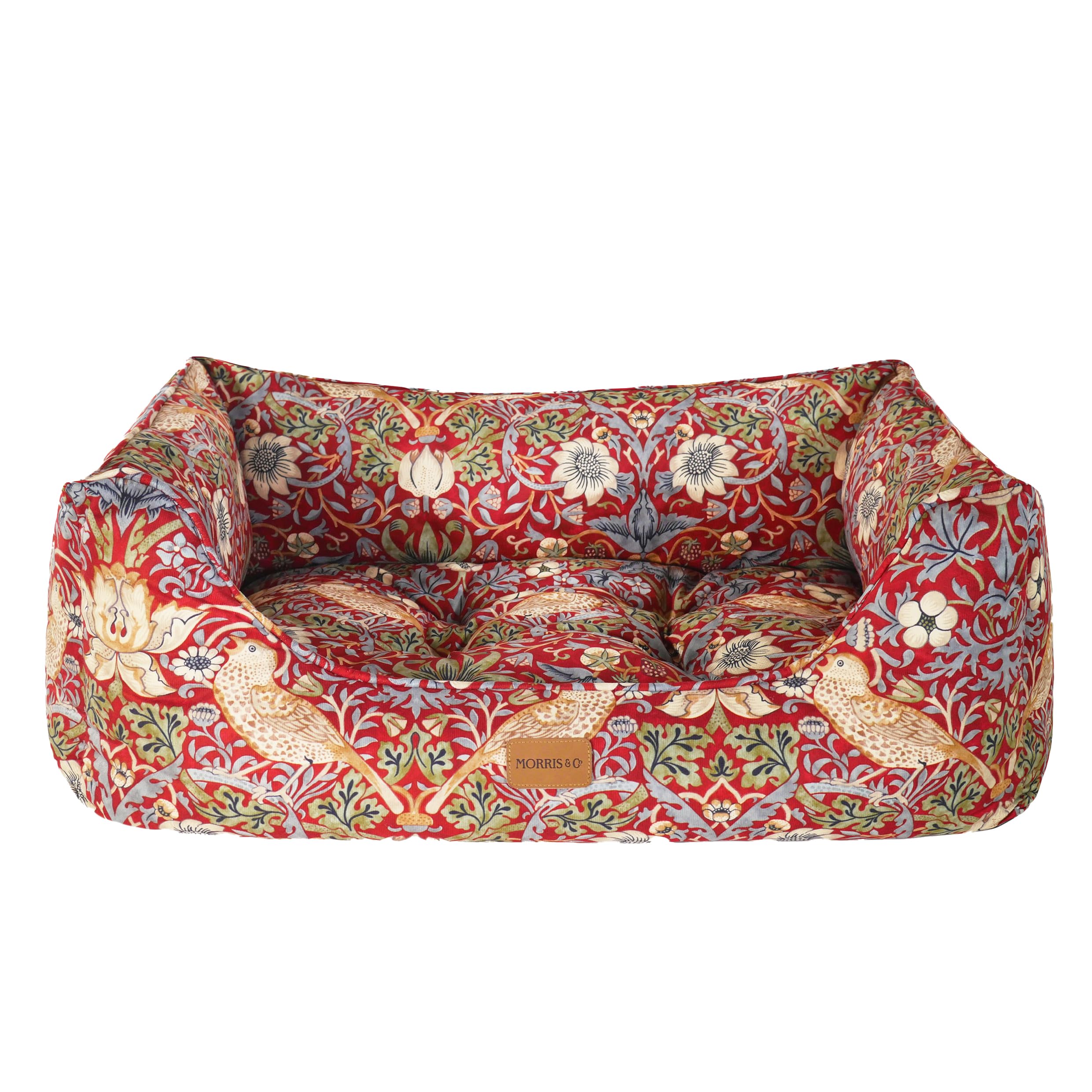 Morris & Co. Box Bed For DogsRed Strawberry Thief PrintReversible Plush CushionThickly Padded55Cm X 42CmSmall from B&Q