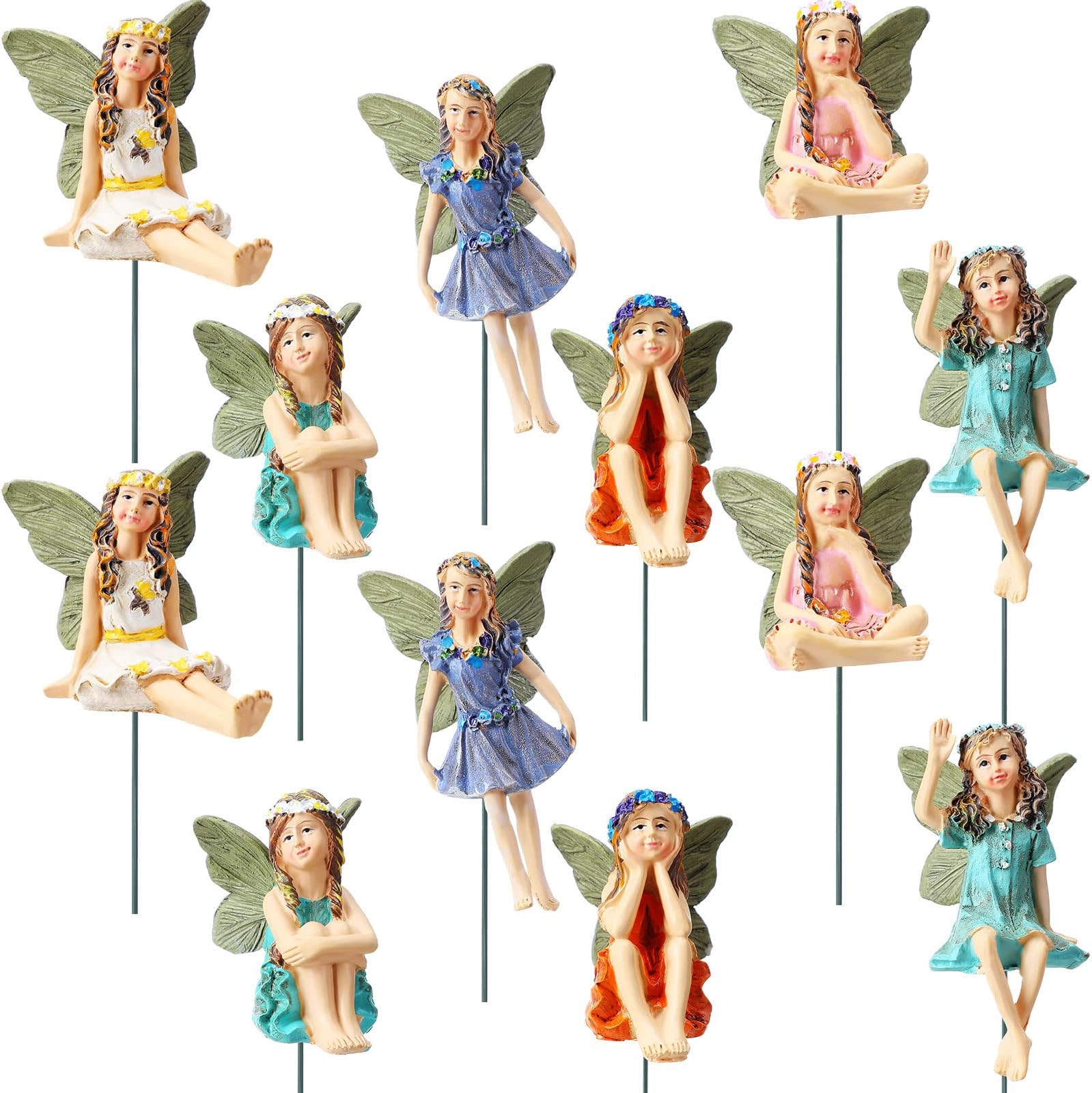 Bucherry 12 Pieces Garden Mini Fairies Figurines Miniature Fairy Sculpture Decoration Tiny Garden Accessories for Home Outdoor Yard Lawn Flower Pot Decor (Elegant)
