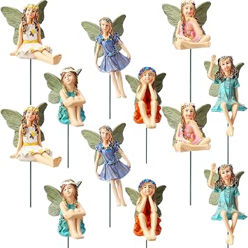 Bucherry 12 Pieces Garden Mini Fairies Figurines Miniature Fairy Sculpture Decoration Tiny Garden Accessories for Home Outdoor Yard Lawn Flower Pot Decor Elegant