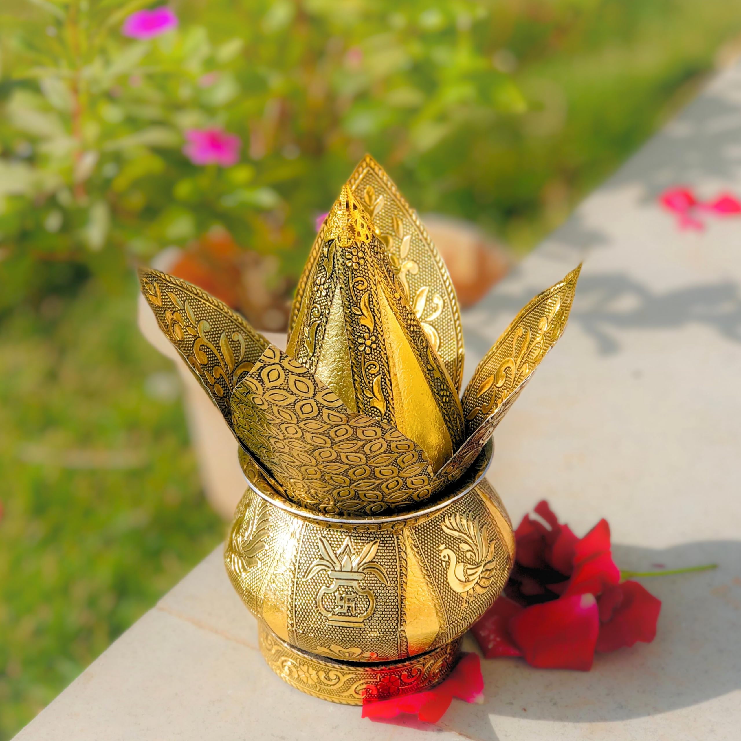 Navrang Decorative Meenakari Mangal Kalash with Coconut for Pooja Loti with Nariyal Set for Pooja & Other Occassion, Wood