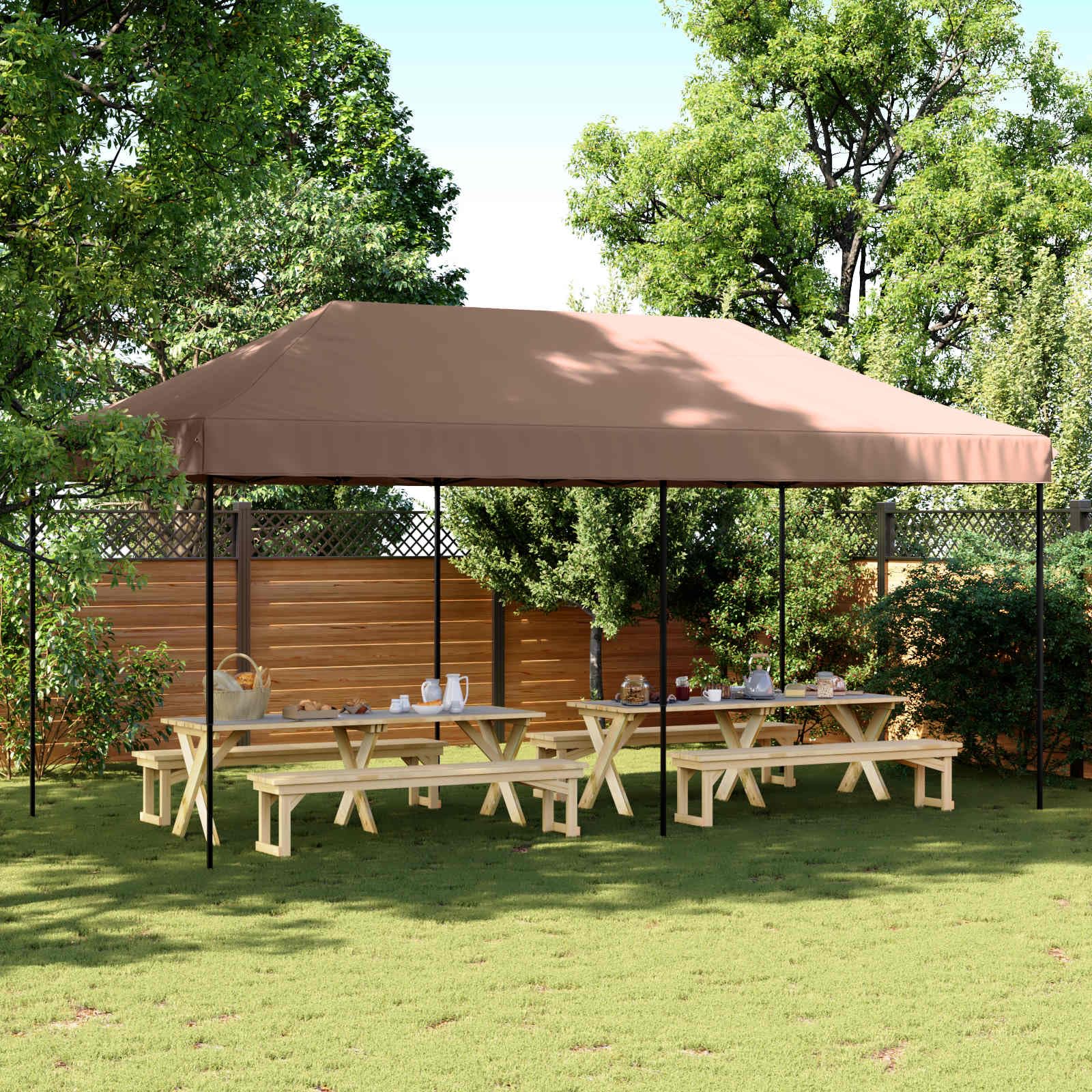 Namiot imprezowy z materiału Oxford, brązowy, 292 x 580 x 315 cm, składany i składany, z ochroną UV, wodoszczelny i stabilny, do ogrodu, na taras, kemping, do aktywności na świeżym powietrzu