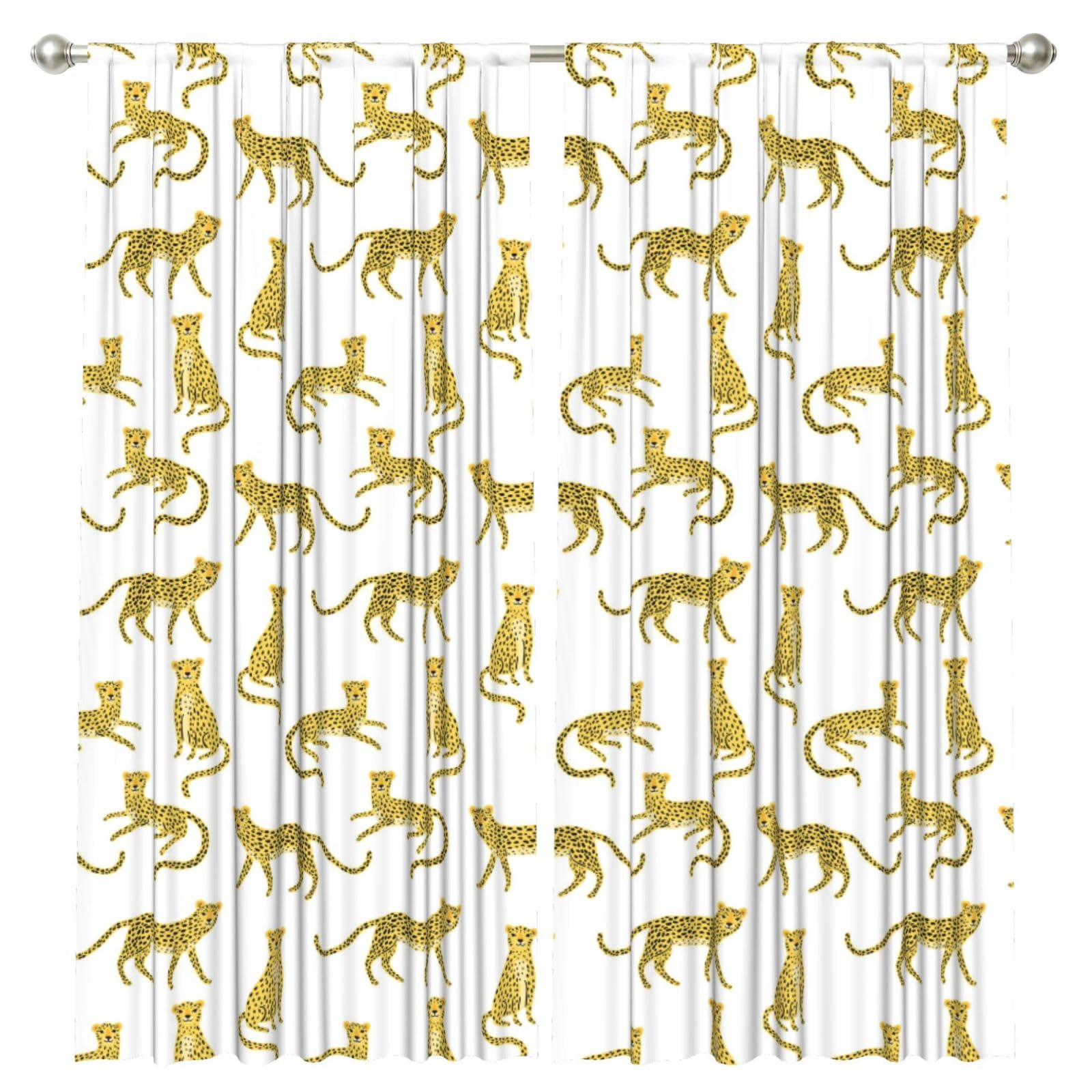 InOmak Cartoon Leopard, 2 Panels Window Curtains 52 x 84 Inch Blackout Curtains for Living Room Bedroom