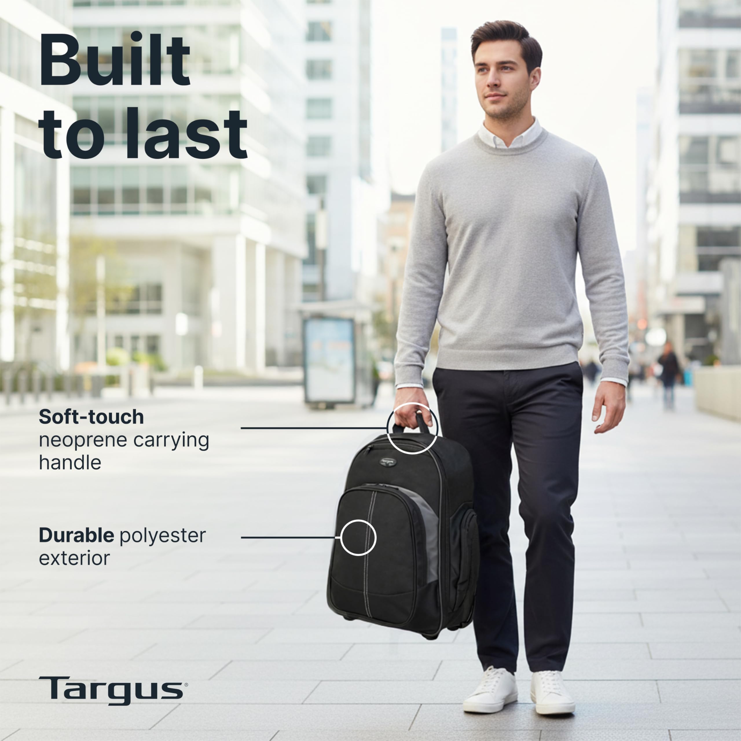 Targus Kompakter Roll-Rucksack für Business, College Student und Reise, Pendler, strapazierfähiges Material, Tablet-Tasche, abnehmbare Laptop-Schutzhülle für 16 Zoll Laptop, schwarz (TSB750US)