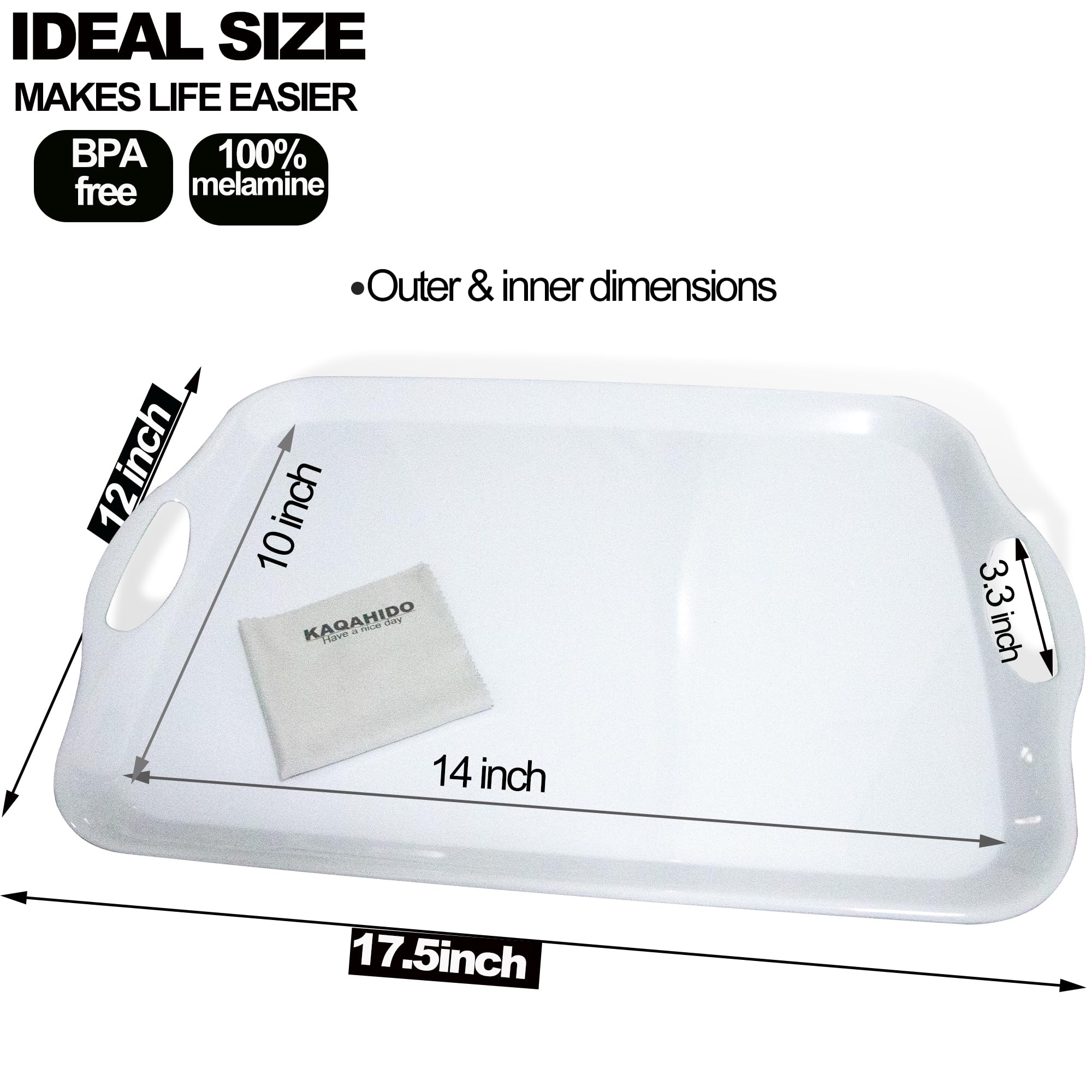 Vassoi da portata in melamina per mangiare, 47,5 x 30 cm, per antipasti, salumi, cibo, snack, cupcake, dessert, senza BPA, vassoio lavabile in lavastoviglie, set da 2, bianco