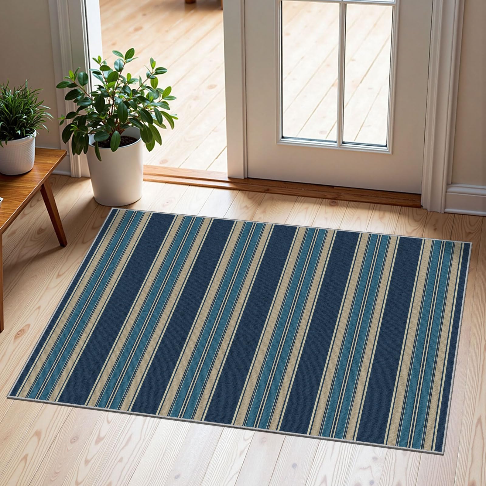 Othilic Front Door Mat Outside Entrance - 2x3 Striped Non-Slip Washable Welcome Doormat Indoor Outdoor Entrance Navy Blue Coastal Rug Small Throw Rugs for Entryway Bedroom Kitchen Front Porch Decor