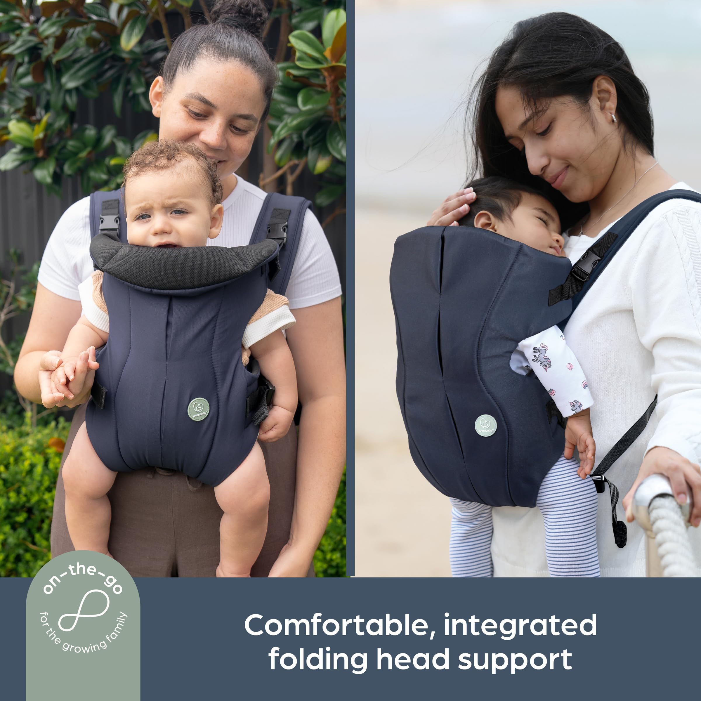 Dreambaby On-The-Move Porte-bébé 3 en 1 – Transport avant vers l'intérieur, avant vers l'extérieur et l'arrière – Léger, respirant, harnais réglable pour nourrissons et tout-petits, 3,5 à 12 kg