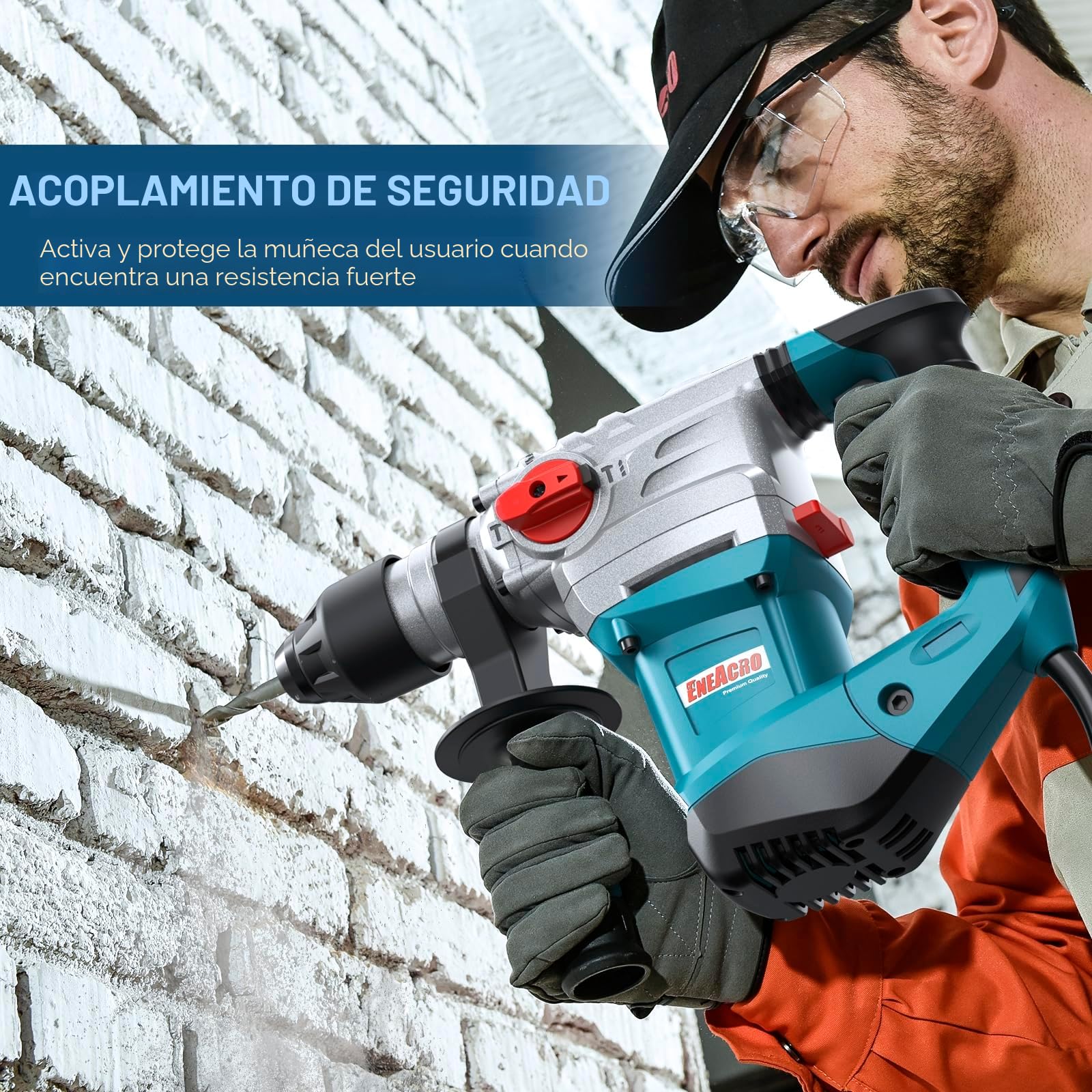 ENEACRO SDS-Plus Martillo Perforador de Alta Potencia, 1500W y 7J, con Embrague de Seguridad y Control de Vibración, 4 Funciones, Incluye Grasa, Cinceles, Brocas y Bolsa de Herramientas