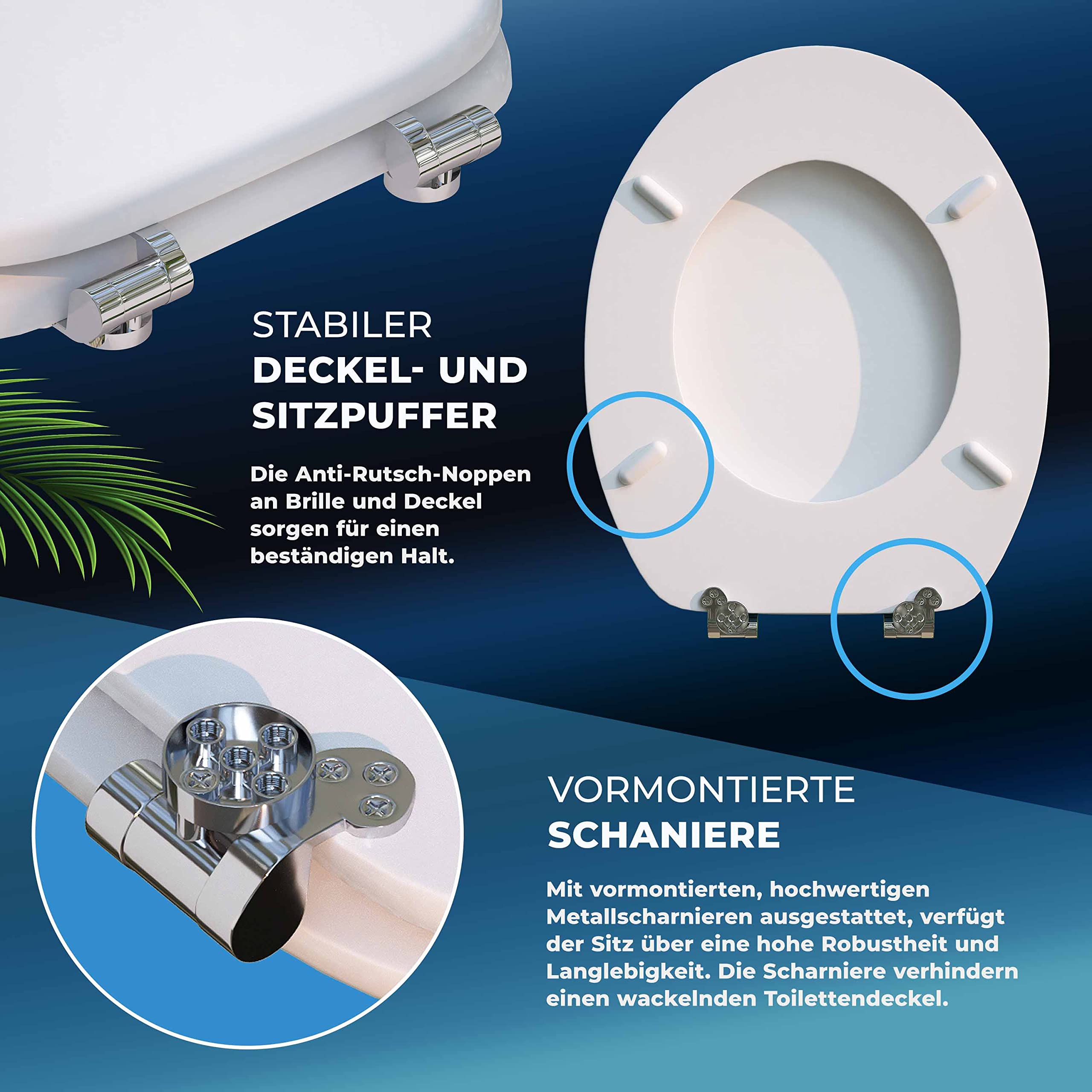 CASARIA Asiento Inodoro Automático Blanco Universal | MDF, 175Kg, Tapas, WC, Water, Tapadera, Cierre Suave, Doble, Accesorios, Baño, Antibacteriano, 45,7 x 38,0Cm