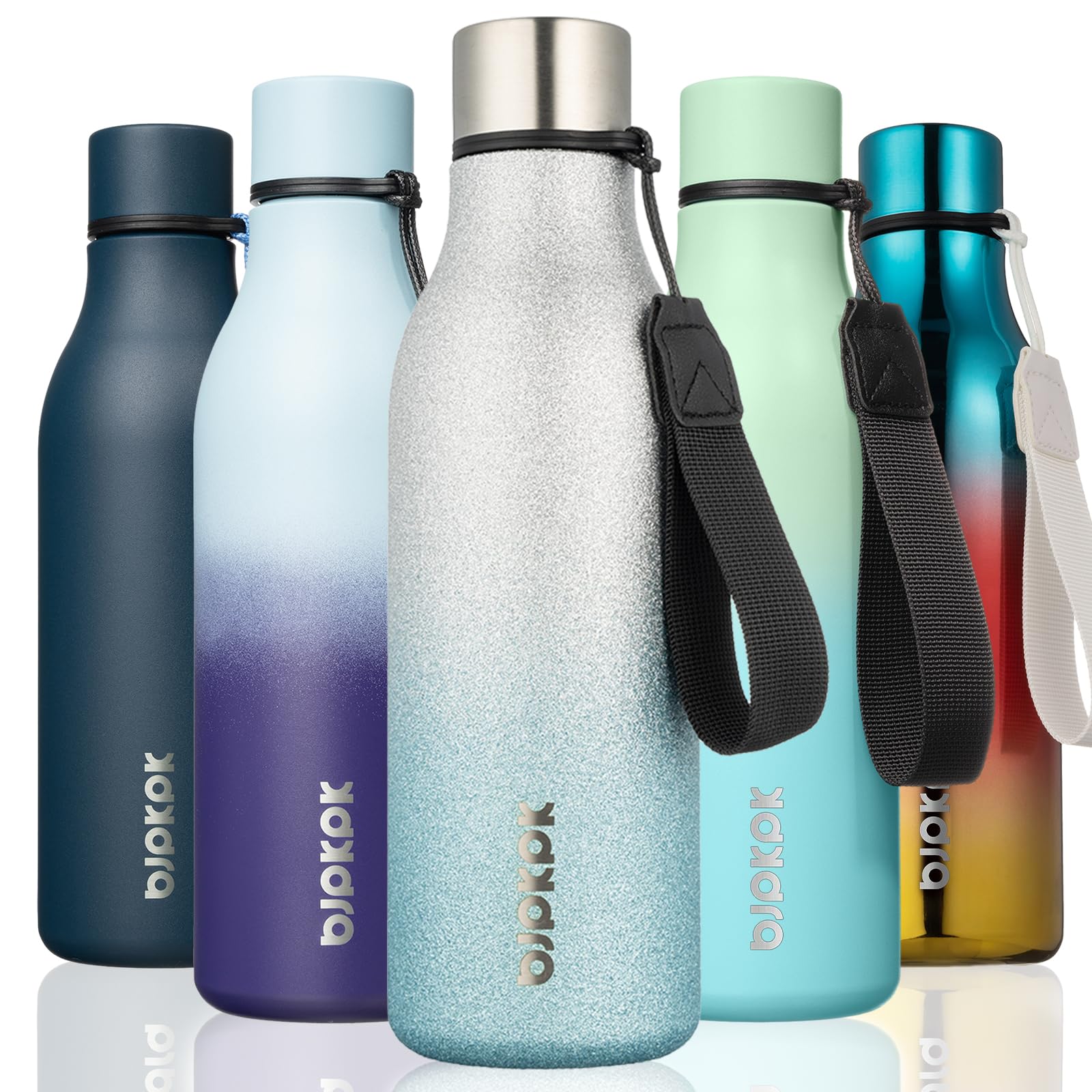 BJPKPK 18oz Insulated Water Bottle, Stainless Steel Bottle with Carry Strap | Keep Cold &amp; Hot Vacuum Insulation, Leak-Proof BPA-Free Design, Slim Bottle Fits Most Cup Holders for Gym, Office &amp; Travel