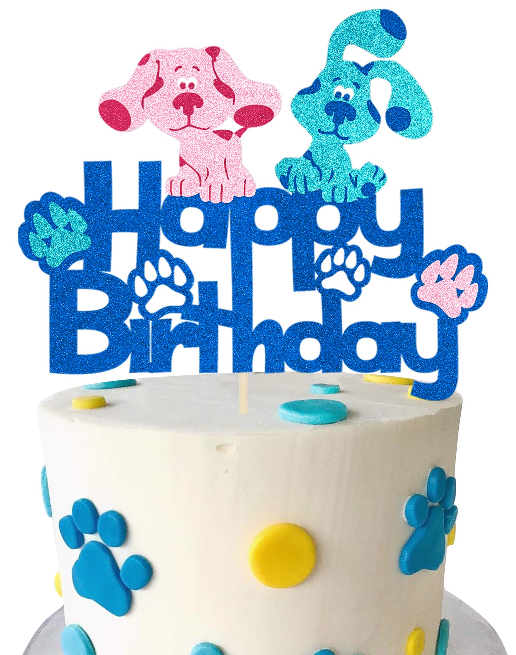 Buy KAPOKKU Glitter Blue And Pink Puppy Happy Birthday Sign Cake Topper 