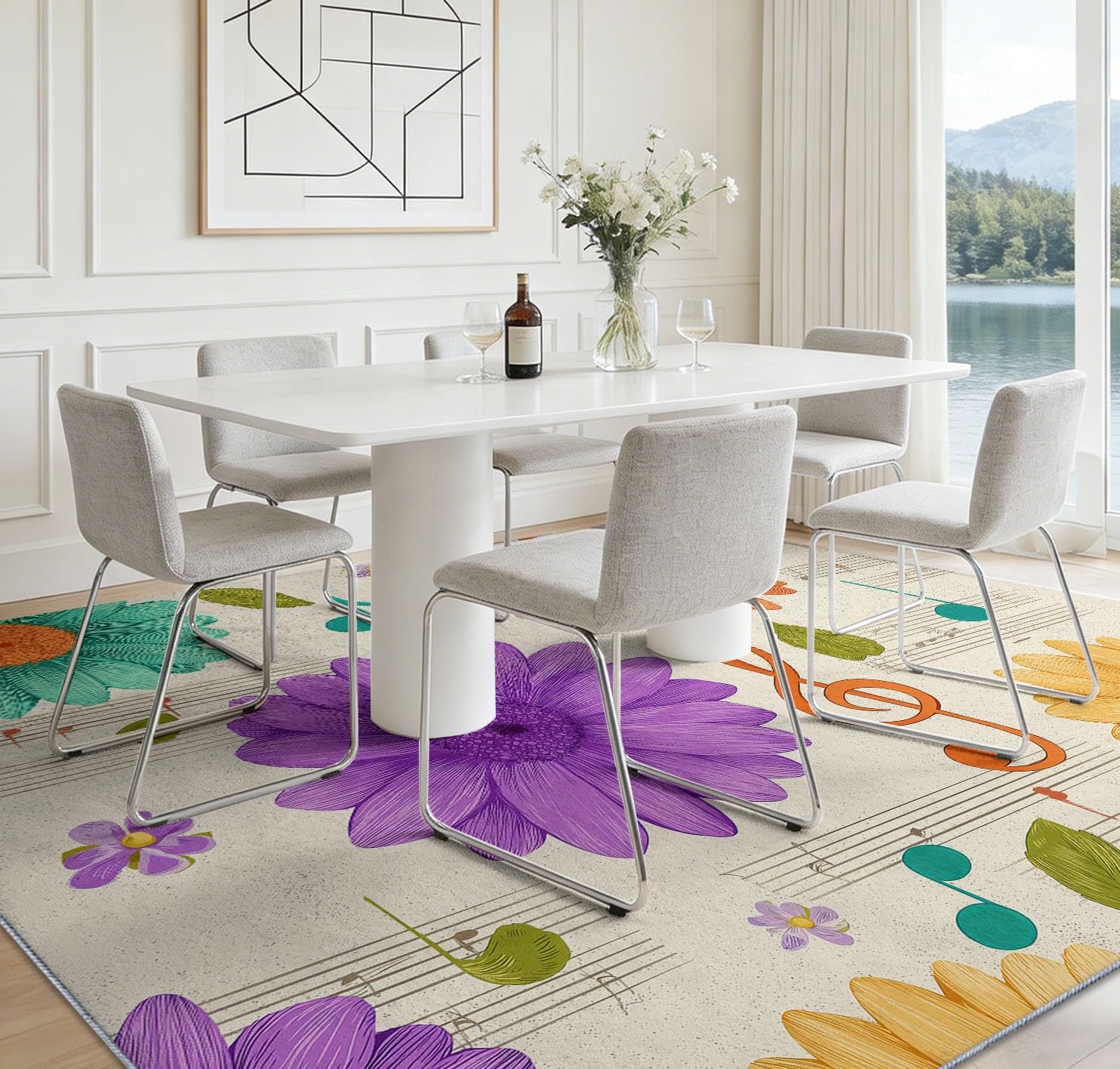 Tappeto Fiori Piante 100 x 160 cm Tappeti Musica Notensystem Morbido Cucina Tappeto Antiscivolo Tappeti Lavabili Per Sala Musica Studio Interno