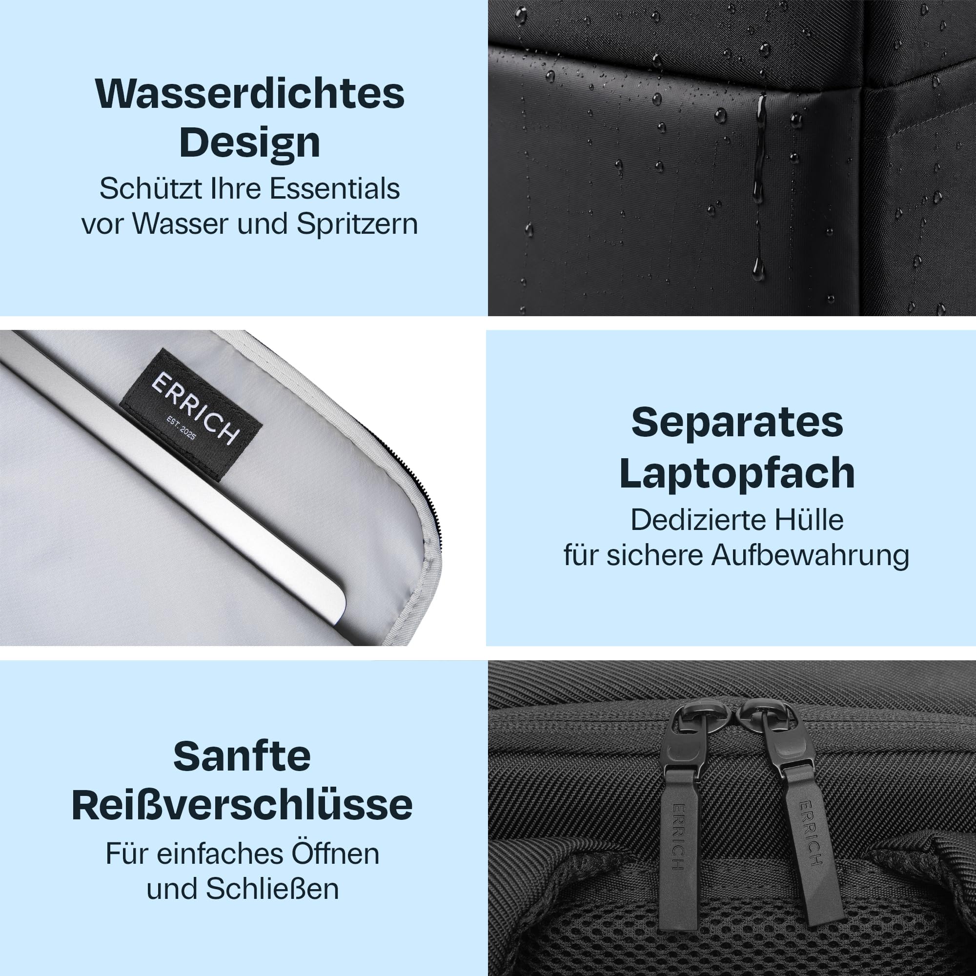 Laptop City Rucksack 16" - Wasserfester Business-Rucksack für Arbeit, Reisen und Alltag, Uni, Schwarz, 20 Liter, Für Männer und Frauen